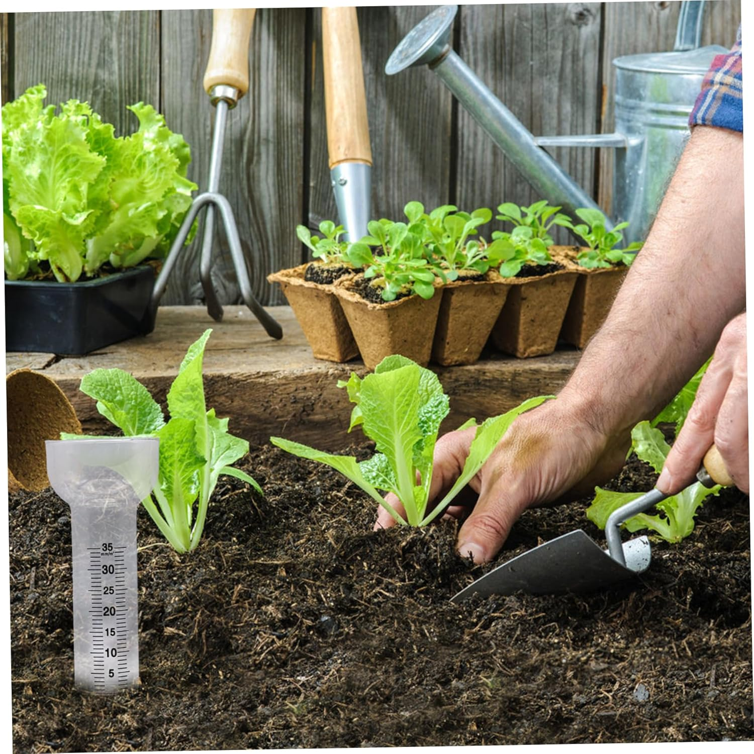 Rain Gauge 2Pcs Electric Torch Shaped Borosilicate Glass Water Gauge Rain Gauges for Yard, Water For, Outdoor Decorative- image number 1