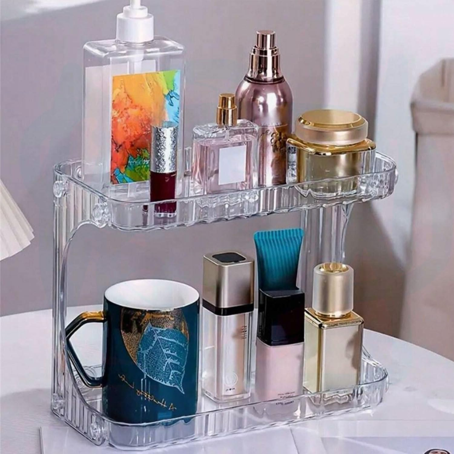 YIRANJIA 2-Tier Clear Acrylic Bathroom Countertop Organizer - Cosmetic Skincare Makeup Storage for Vanity, Kitchen & Coffee Table image number 3