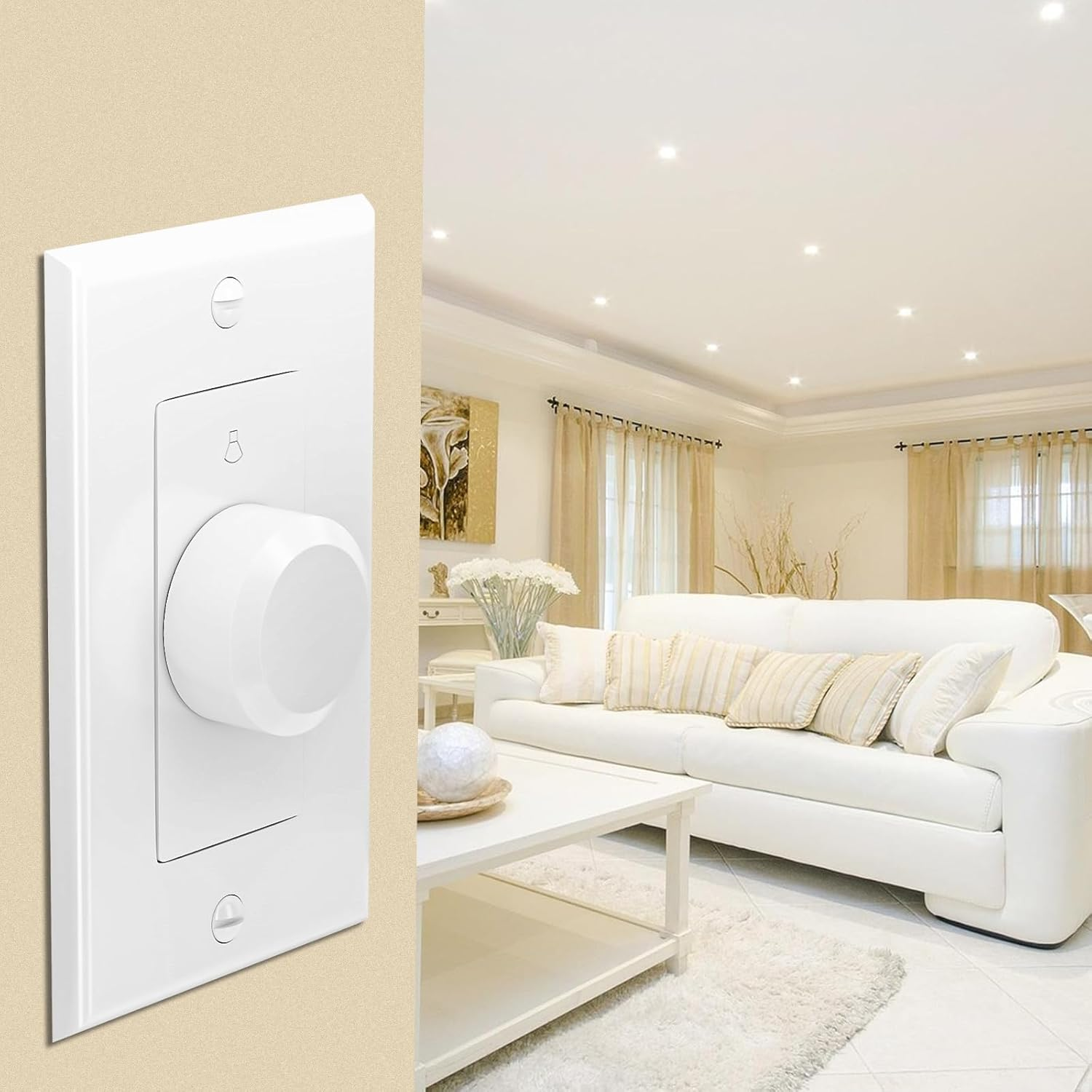 RECOIL VC-R100 100W Impedance Adjustment Volume Control Wall Mount Flush Knob for Hi-Fi Home Audio Volume Control White Ivory Panels
