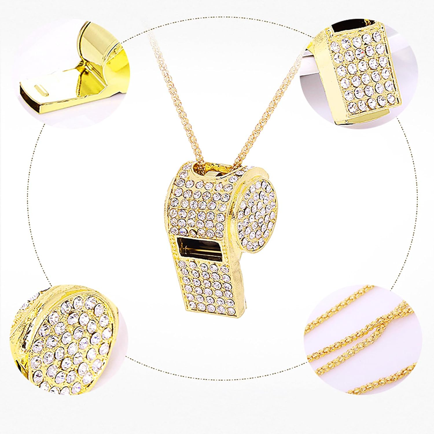 Ugpine Whistle, Metal Crystal Rhinestone Whistle,Bling Whistle,Shining Whistle with Chain for Referees/Coaches/Teachers/Polices/Training - Gold image number 5