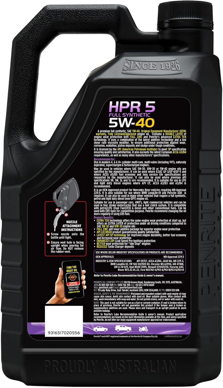 Penrite HPR5 5W-40 Full Synthetic Engine Oil, 5 Litre