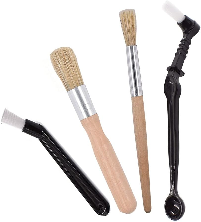 Coffee Machine Cleaning Brush Set - 4 Piece Set Including Wooden and Nylon Brushes for Grinders and Group Heads