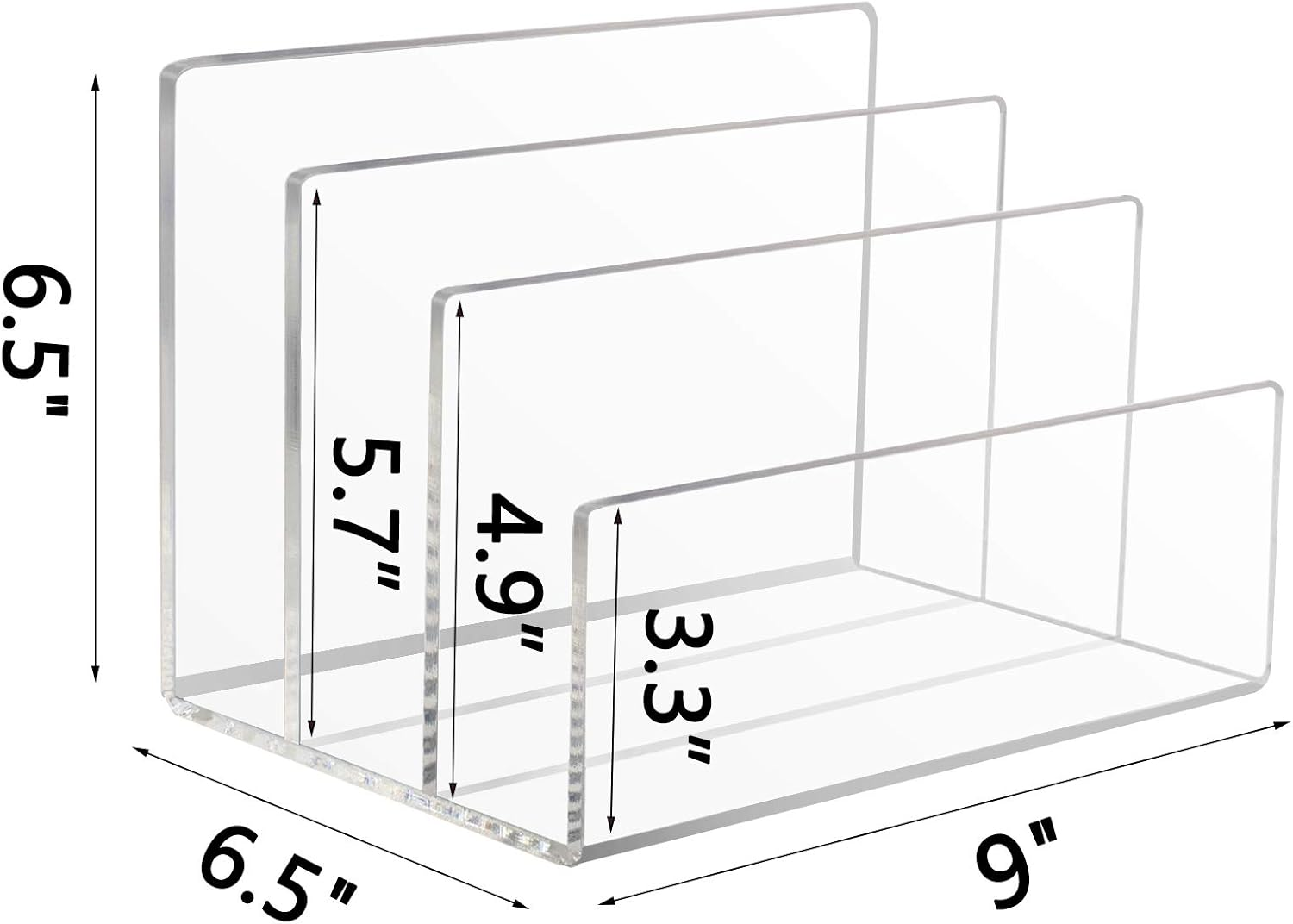 Tasybox Acrylic File Holder, Clear File Sorter Desk File Organizer 3 Sections Office Desktop Rack 9" X 6.5" X 6.5"