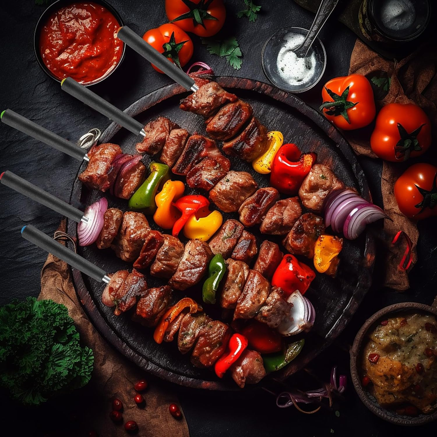 6Pack Telescopic Barbecue Fork ，Bonfire Sticks ，Campfire Sticks，Campfire Forks， Barbecue Forks ，Meat Stick， Metal Stick Barbecue，Marshmallow Roasting Sticks for Fire Pit, Camping, Bonfire and Grill image number 1