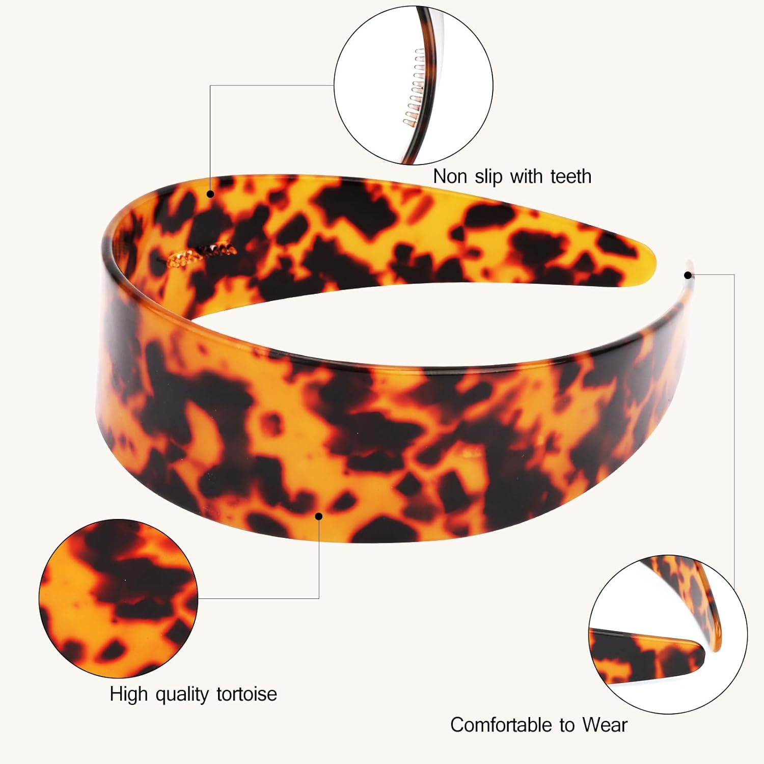 Vovii Tortoise Shell Headband with Teeth for Women, Wide Acetate Leopard Plastic Hair Band for Women'S Hair No Headache No Slip