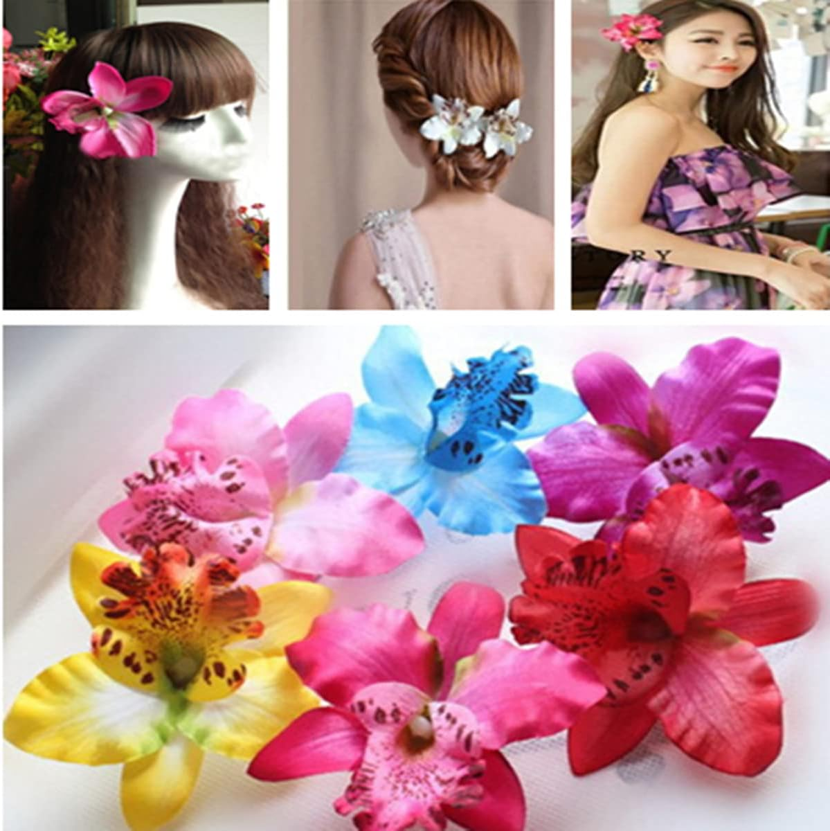 Flowers Hair Clips, 10PCS Orchid Flower Alligator Clips, Bohemian Flower Hairpin, Artificial Tropical Flower Hair Clip for Women and Girls image number 6