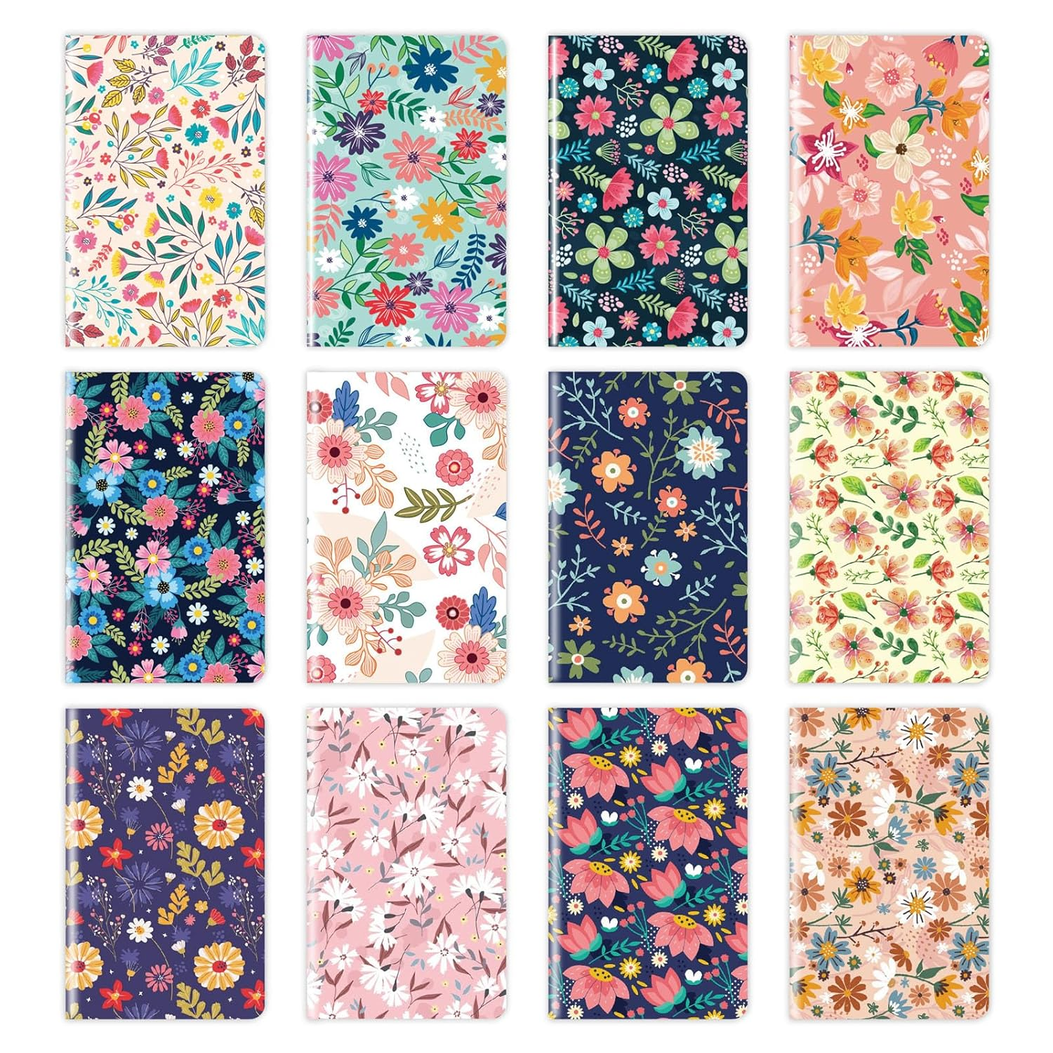 12PCS A5 Aesthetic Notebook, Hardcover College Straight Line Horizontal Line Notebook, Cute Blooming Floral Journaling Notebook with Double Pocket Lined Pages, for Office, School, and Gift image number 6