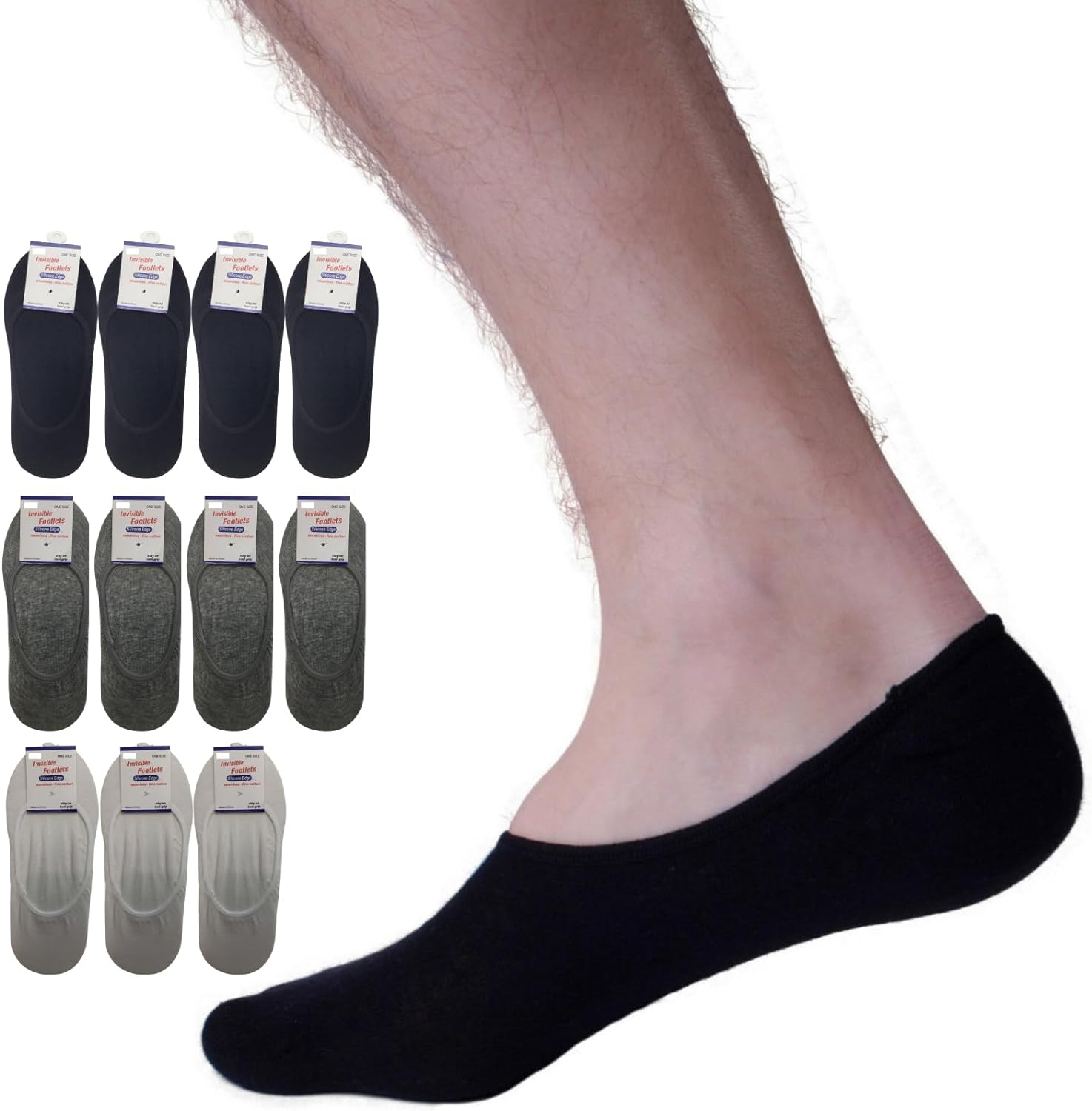 Heel Grip Invisible Footlet Seamless Cotton Socks, White, Size 2-8 (12 Pairs) image number 2