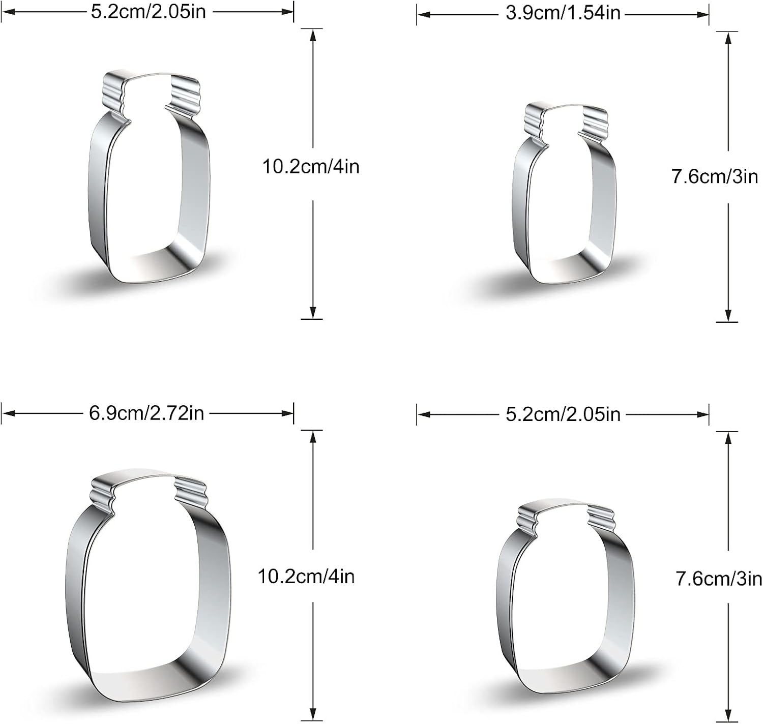 Mason Jar Cookie Cutter Shapes Baking Set - 3 Inch & 4 Inch - 4 Pieces Milk Bottle Honey Jar Pot Shaped Biscuit Stainless Steel Metal Molds Cutters for Kitchen Baking Halloween Christmas Cookie Cutter image number 5