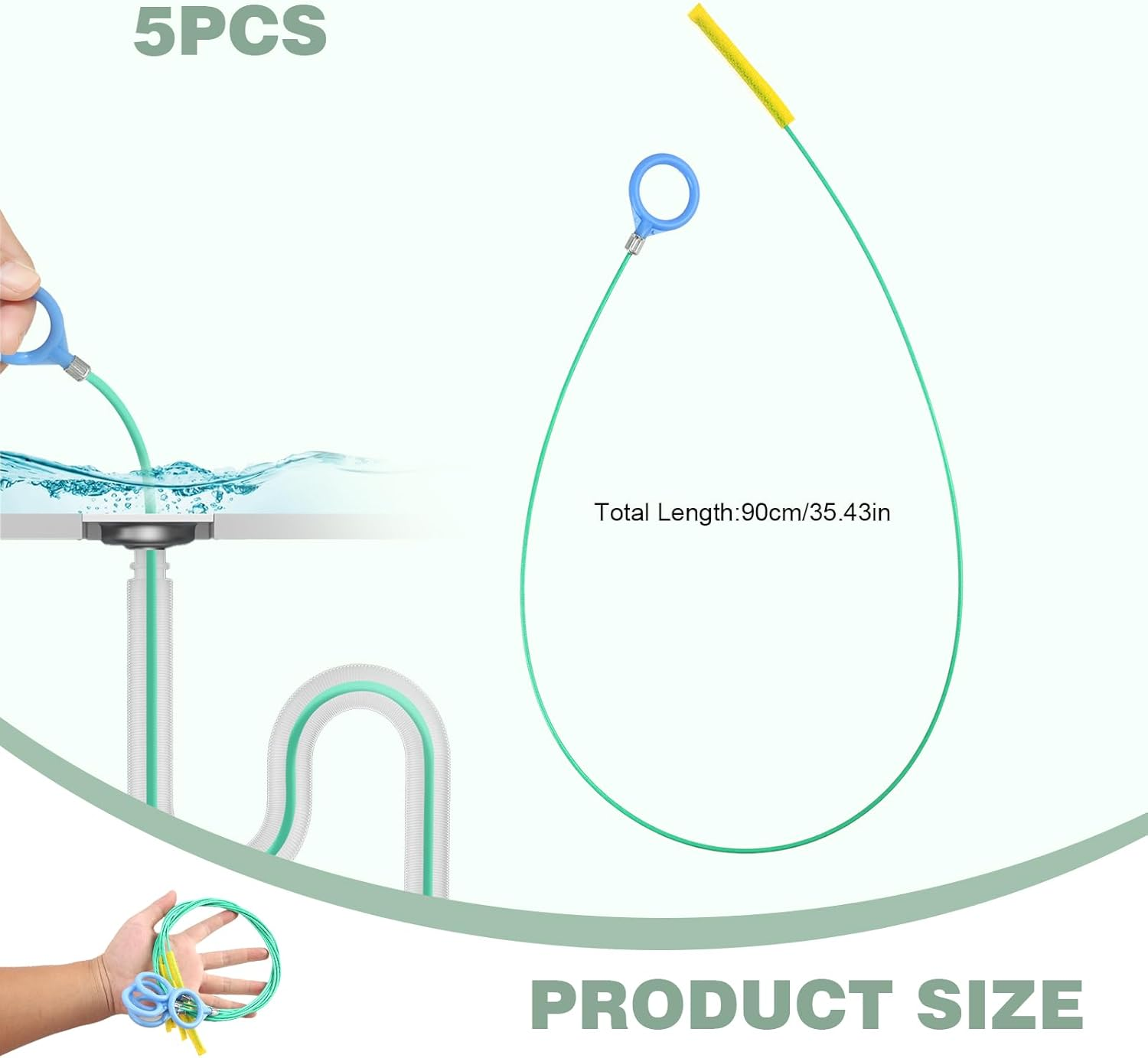 5 Pieces Drain Cleaner Spiral 90 Cm Anti-Break Steel Pipe Cleaner Spiral with Nylon Coating Drain Snake for Bathroom Kitchen Sink