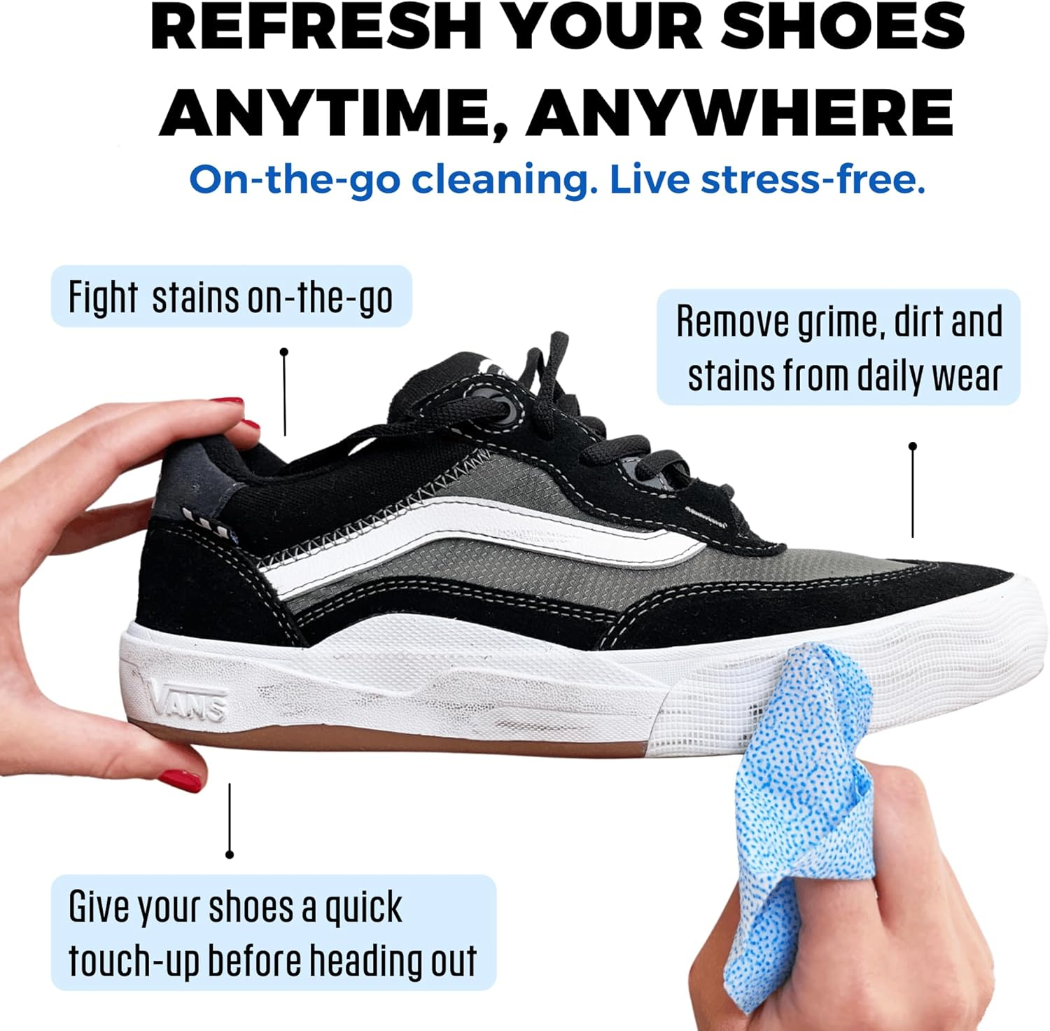 Shoe Cleaning Wipes &ndash; Box of 30 Individually Wrapped Wipes, Ideal for Leather, Plastic, Rubber, Soles & More, Removes Dirt & Stains, On-The-Go Cleaning image number 3