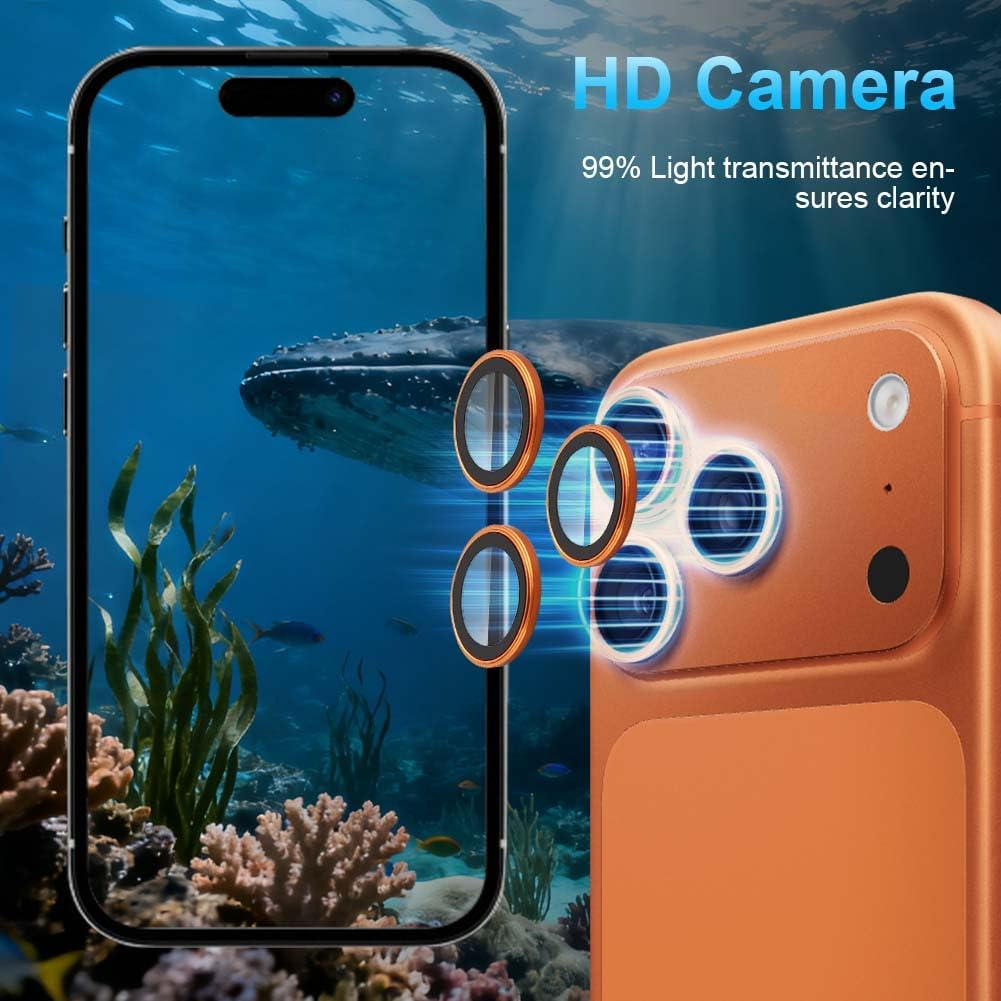 AOOSU 17 Pro Max/17 Pro Camera Lens Protector - 3 Pack [Top 9H+ Thin Tempered Glass] HD Invisible Tempered Glass Protectors Scratch Resistant Fit Camera,Does Not Affect Night Shots, Orange - 17 Pro Integrated Lens Screen Protector image number 6