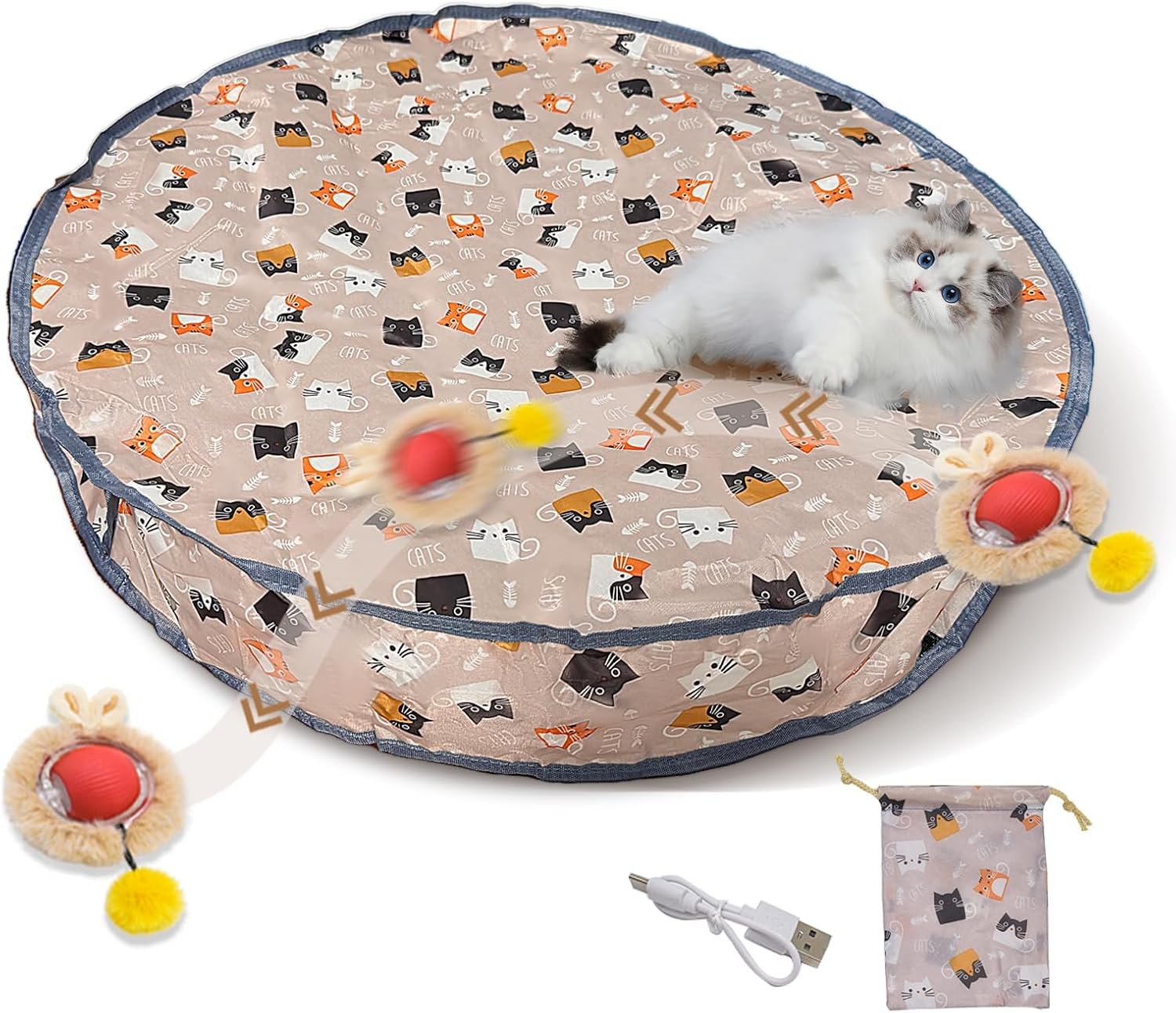 Interactive Cat Toy Mat with Auto-Rolling Ball &ndash; 28-Inch Rechargeable Cat Activity Mat for Indoor Cats, Smart Sensor Motion, Adjustable Speed, Durable & Non-Toxic Cat Enrichment Toy image number 2
