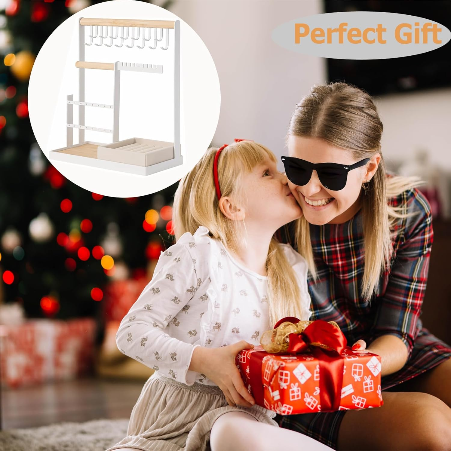 Jewelry Organizer Stand,Jewelry Organizer with Necklace Organizer,Velvet Ring Holder and Jewelry Dish,4 Tier Jewelry Tree Stand Organizer for Earrings,Bracelets,Rings Storage and Room Decor image number 2