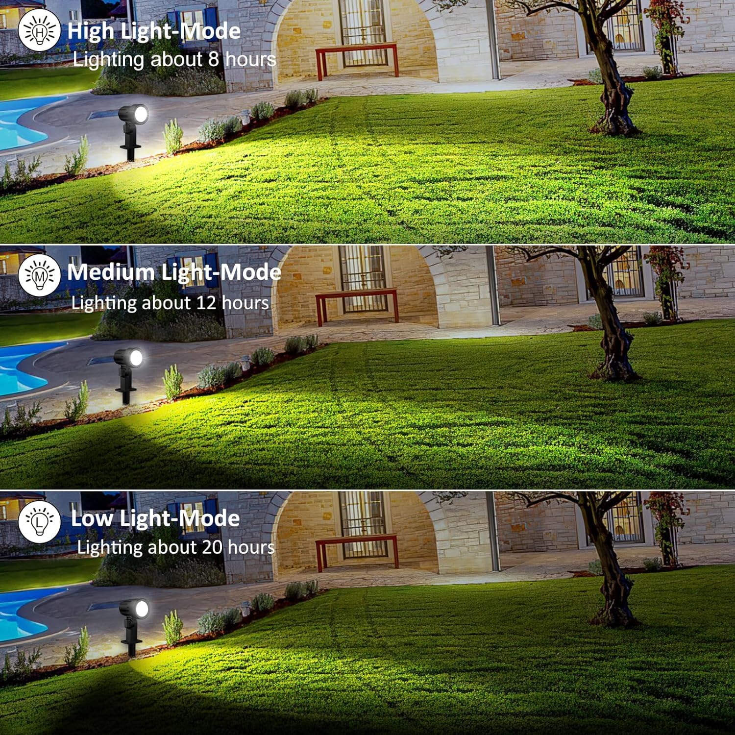 MEIHUA Solar Landscape Spotlight with Remote 2700K 4000K 6500K 3 Brightness Levels IP66 Waterproof LED Landscape Timing-Function Solar Lights Outdoor for Garden Tree Pathway 2 in 1 image number 3
