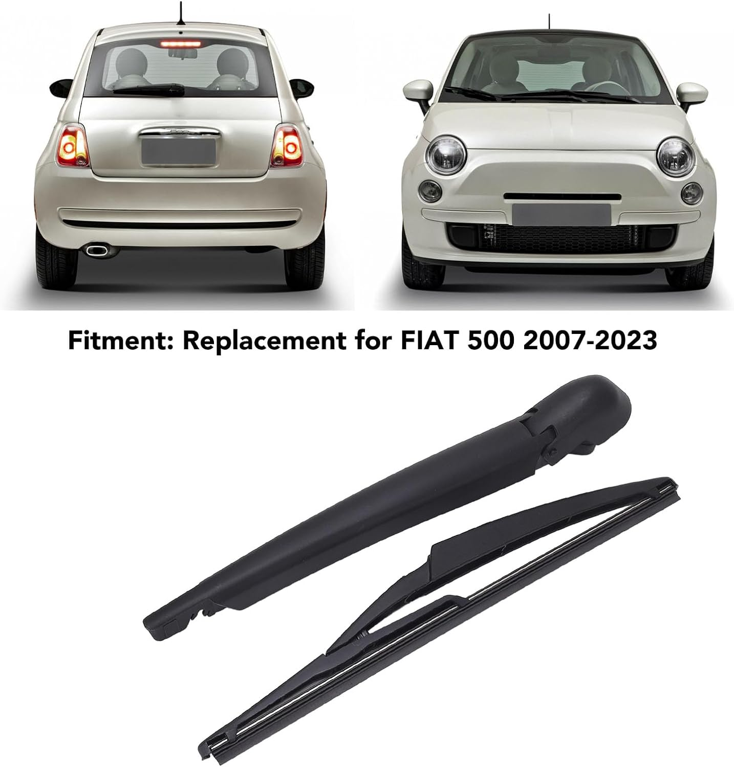 Rear Wiper Arm with Blades for 500 2007-2023, OEM #FI0027KR, 51787577, 71751023, Back Wiper Arm, Windshield Wipers Replacement image number 2