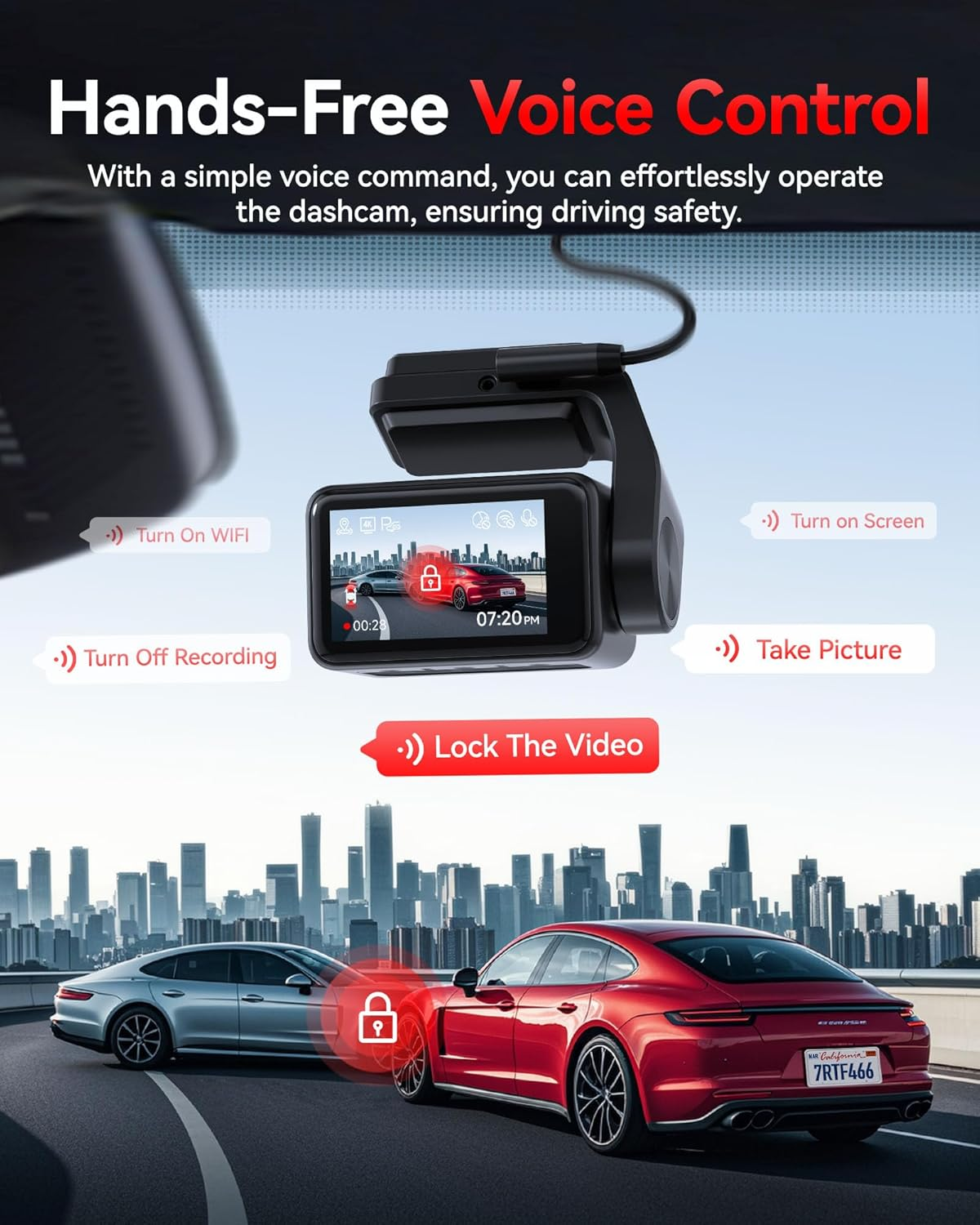 REDTIGER F4 Pro 4K Dash Cam Front and Rear, STARVIS 2 Sensor, 128GB Card Included, Built-In 5.8Ghz Wifi6, 2.2Inch Touch Screen Dash Camera for Cars, Voice Control, 24H Parking Mode image number 1