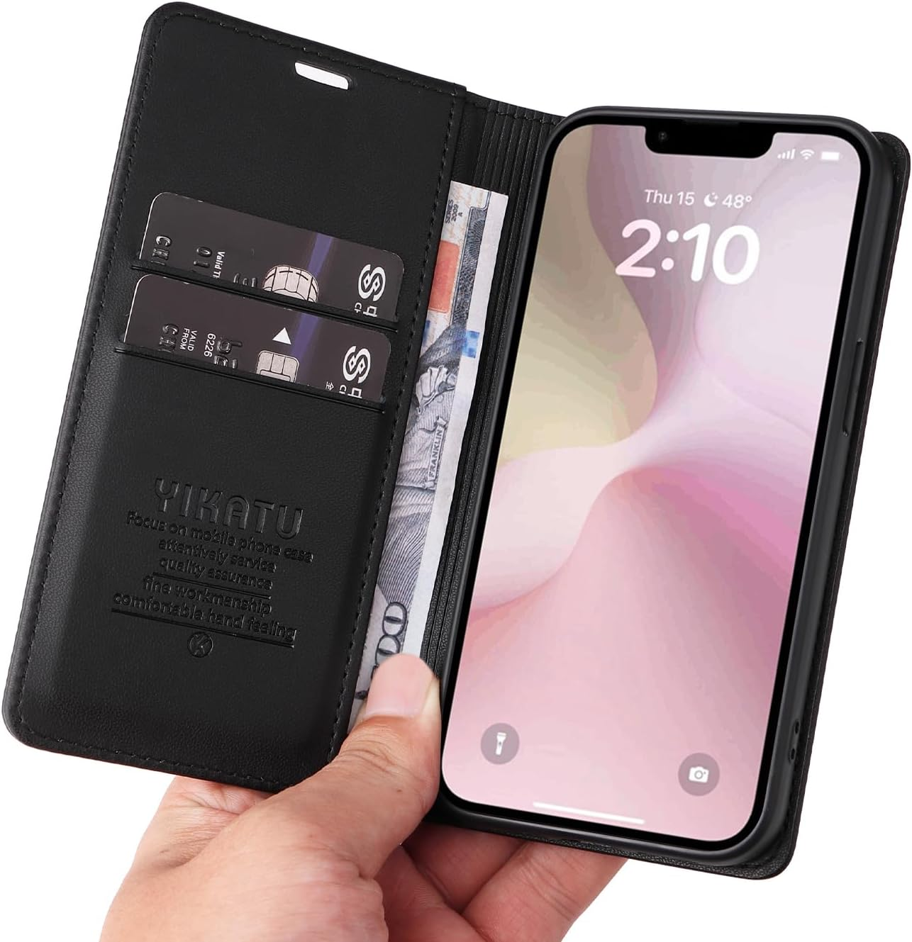 YBFJCE Case for Iphone 16E PU Leather Wallet Cover, Flip Folio Case with Card Holders,Magnetic Phone Cover Compatible with Iphone 16E,Black image number 4