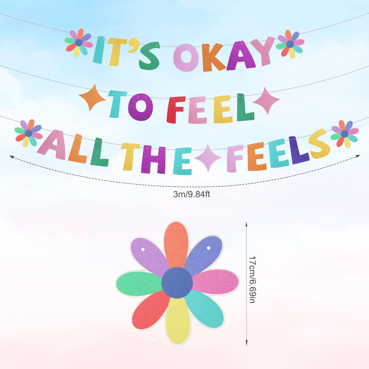 It'S Okay to Feel All the Feels Banner, Glitter Cardstock Feelings Theme Banner Pre-String Colourful inside Birthday Party Decorations Banner for Fireplace Mantel Wall Decorations image number 3