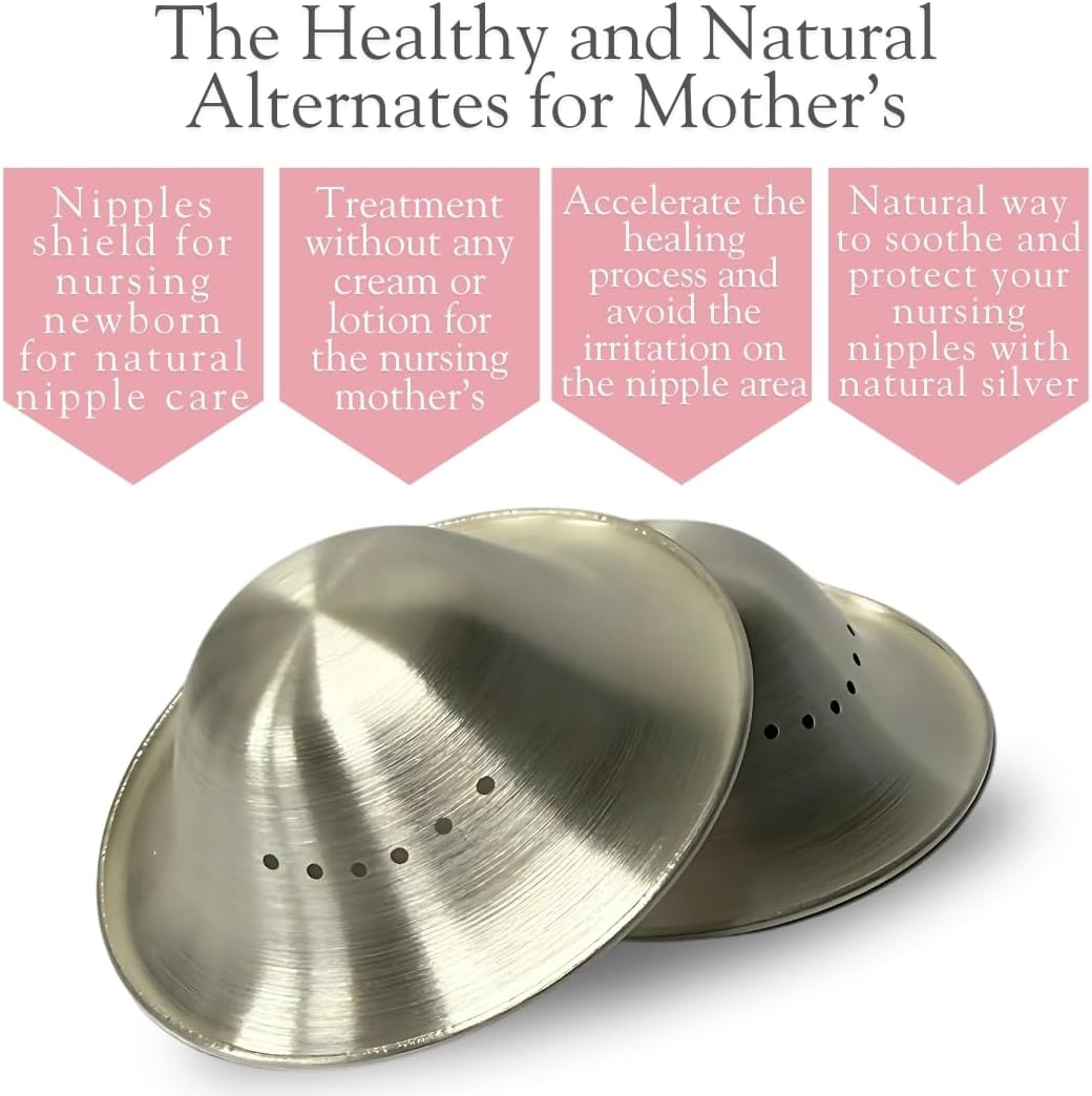 Original Breathable Soothing Silver Nursing Cups&ndash;Silver Nipple Shields for Breastfeeding-Nipple Covers Breastfeeding-Nipple Shields for Nursing Newborns-Breastfeeding Essentials-Healing Cups (Extra Large)