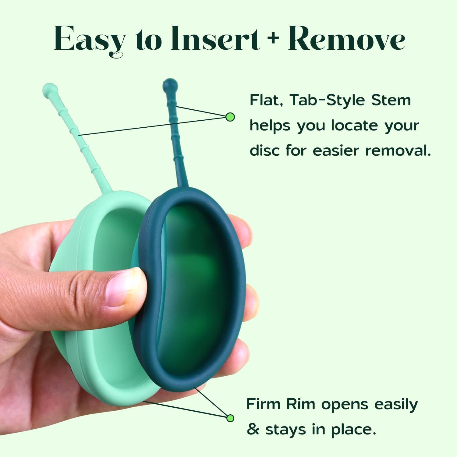 SHORDY Reusable Menstrual Disc Set of 2 (Small & Large), 100% Medical-Grade Silicone, Flexible & Leak-Free Period Disc, Eco Friendly Feminine Hygiene & Care | Tampons, Pads & Cups Alternative (Green) image number 4