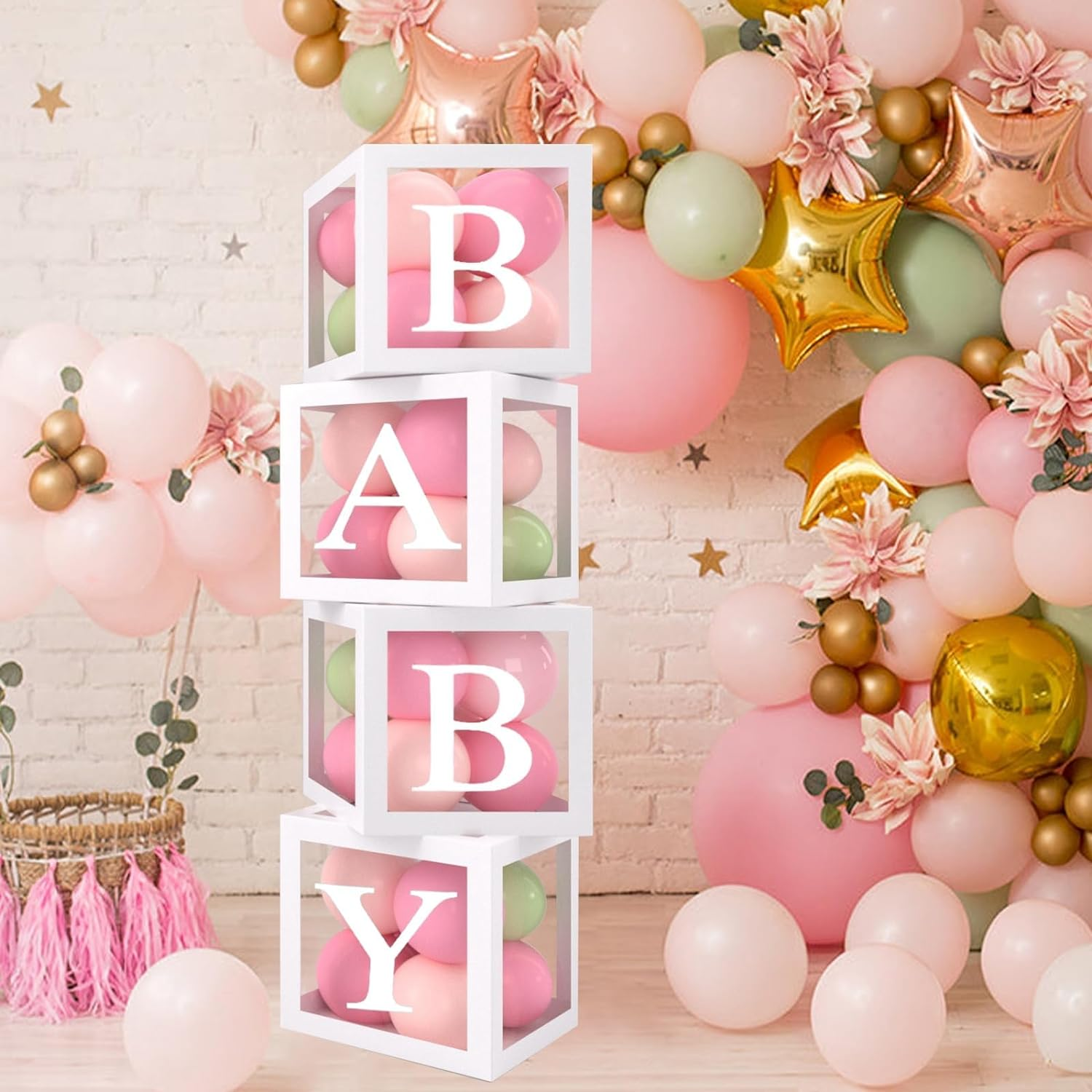 Baby Shower Decorations Boy Girl,4Pcs Baby Shower Balloon Boxes, 25Cm Little Baby Balloon Boxes with 27 Letters,Baby Boxes for Baby Shower,Name Boxes, Christening, Gender Reveal,Birthday Decorations image number 4