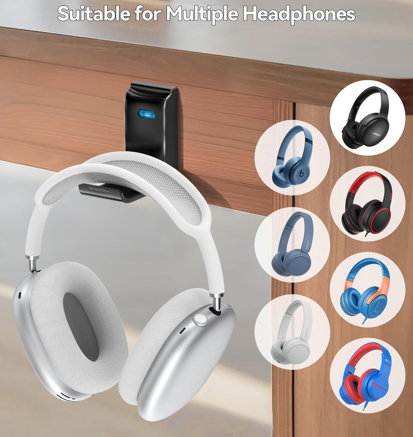 Headphone Stand, Wall Mount Headset Hanger, Gaming Headphone Holder Hook Clip, Foldable Headset Stand Desk Holder for PC Earphone Accessories, Black image number 3