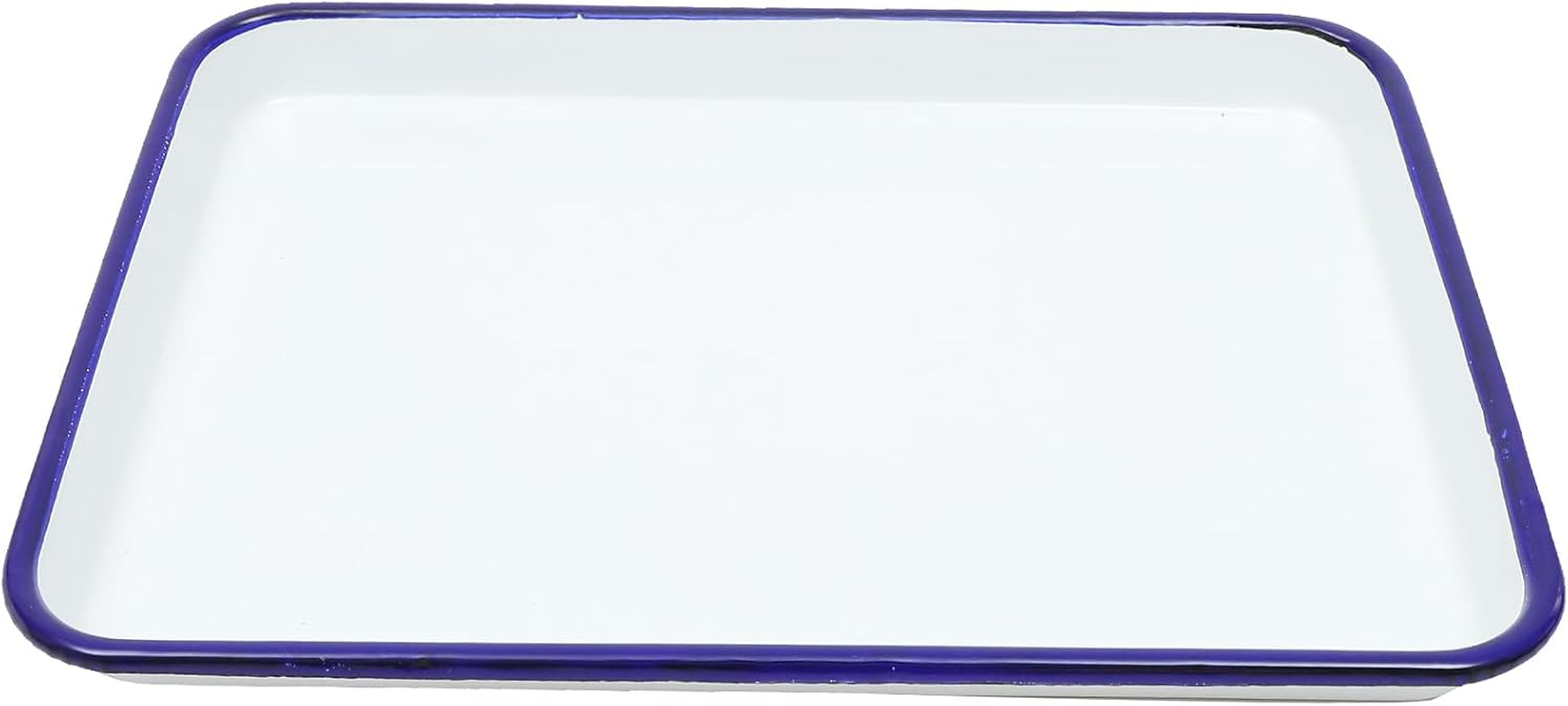 DECHOUS Enamelware Collection White Enamel Baking Cookie Sheet Pan with Blue Rim Rectangular Serving Tray Butcher Tray Dish 26X18Cm for Home Kitchen image number 6