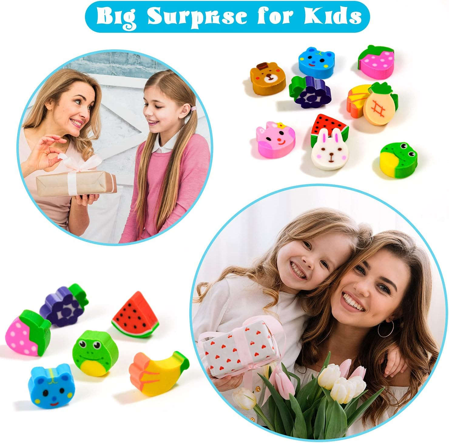 YGAOHF Mini Animal Fruit Erasers, 120 Pack, Multicolor, Rubber, Mini Eraser, Animal, Fruit Shapes, School Classroom Supplies & Prizes image number 3