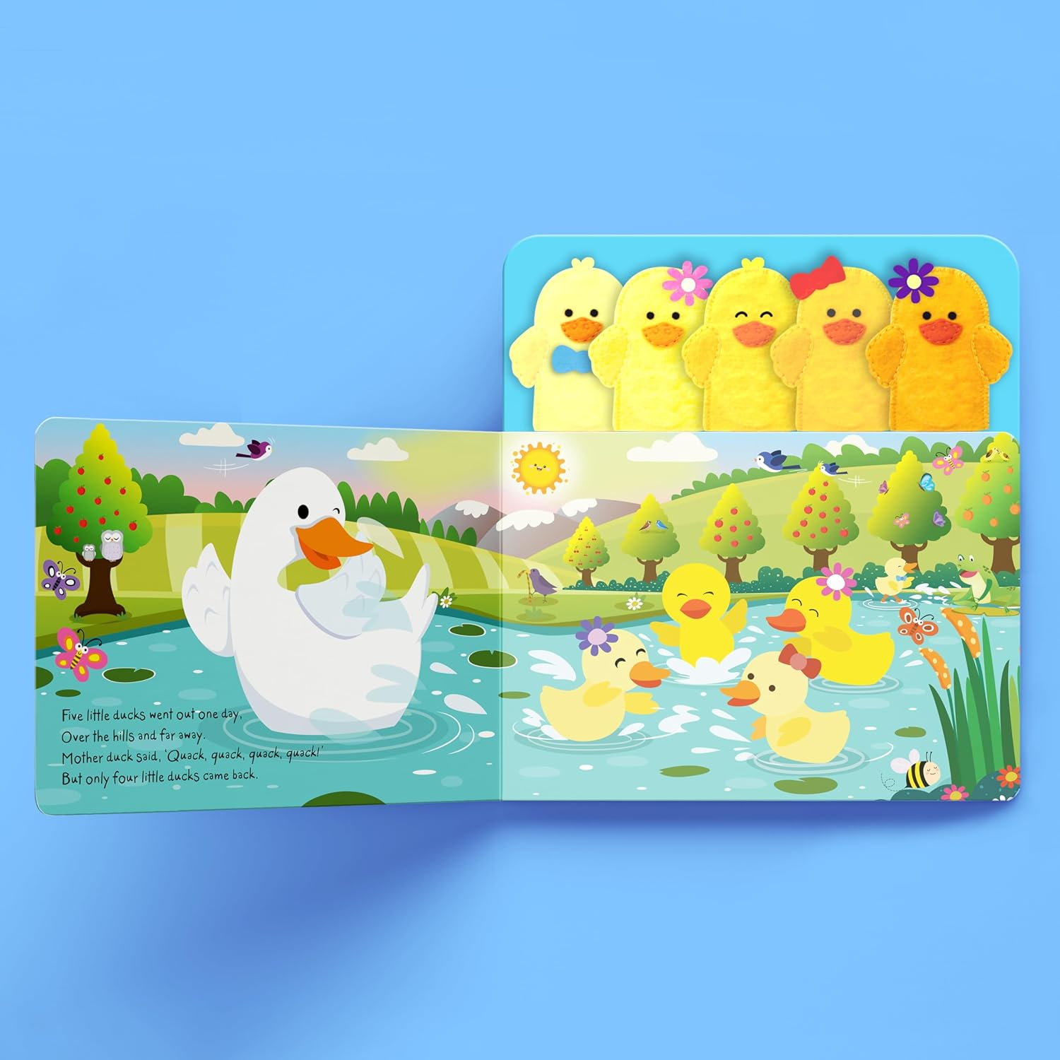 Five Little Ducks Finger Puppet Board Book &ndash; Interactive Nursery Rhyme Book with Felt Puppets &ndash; Babies Children Kids Ages 0-3 image number 5