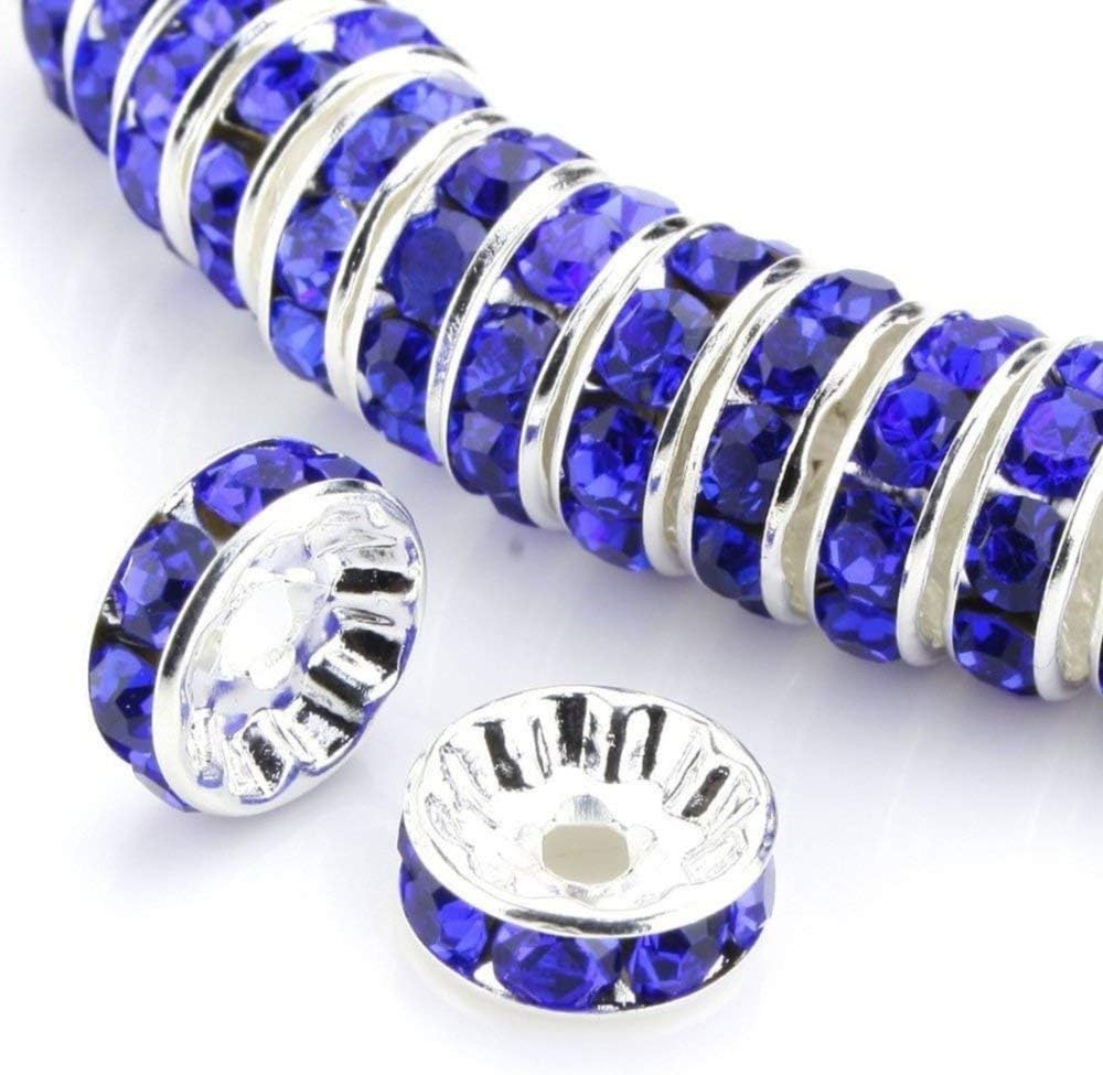 Allb 100Pcs Rondelle Spacer Beads Silver Plated Czech Crystal Rhinestone for Jewelry Making Loose Beads for Bracelets