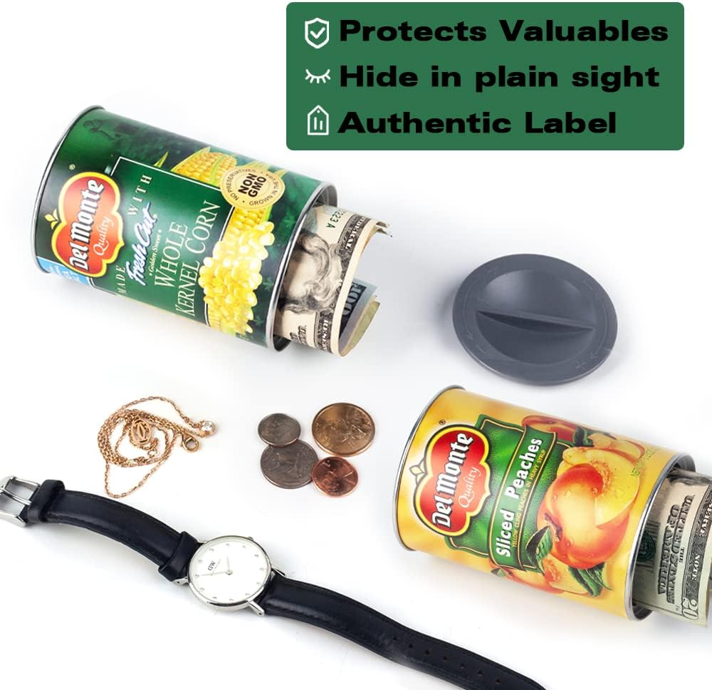 Fake Whole Kernel Corn Can Safes and Fake Peach Can Safes Diversion Secret Stash Safes(Pack of 2,Yellow and Green) image number 1
