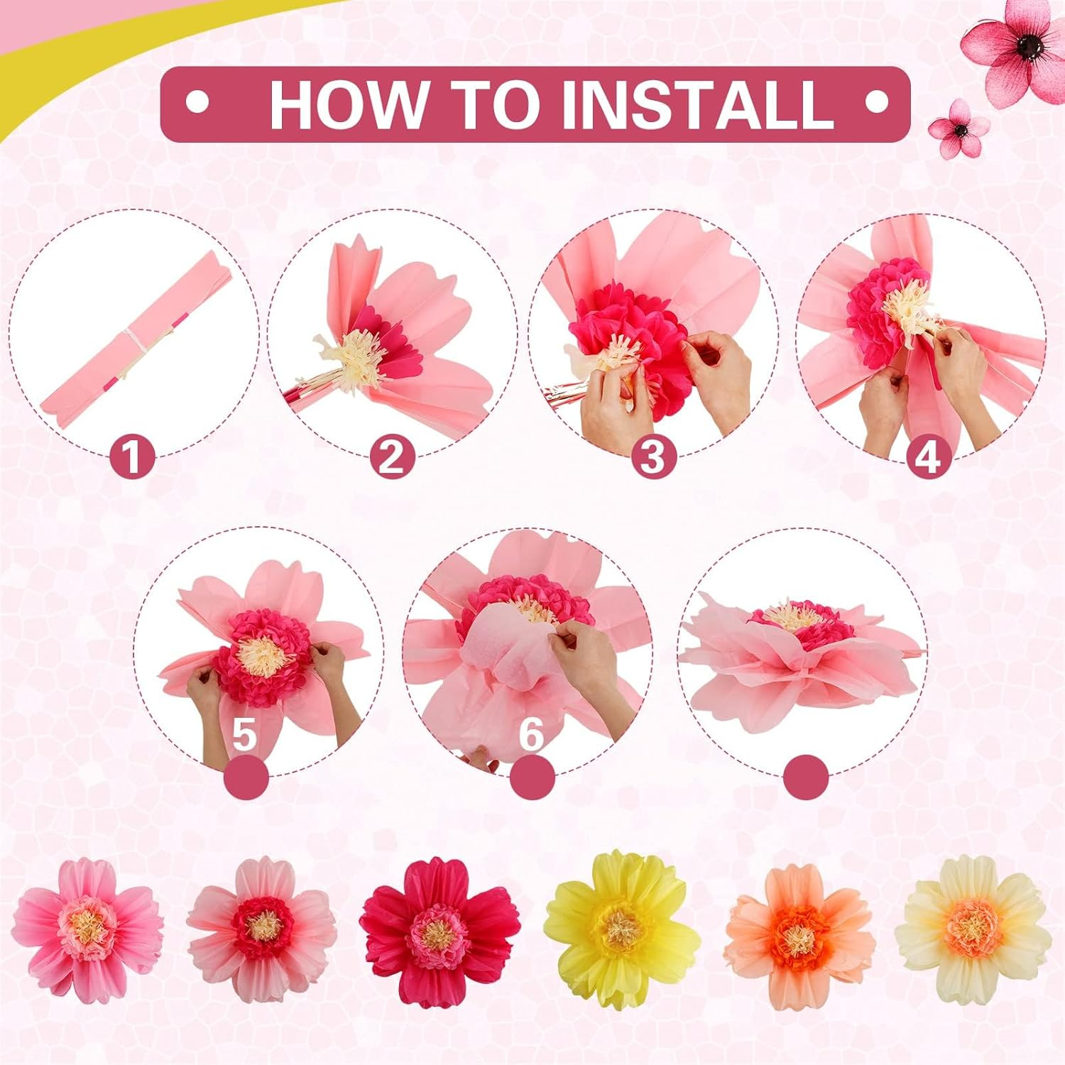 24 Pcs Large Colorful Tissue Paper Flowers 20" Handcrafted Giant Fiesta Paper Flowers for Mexican Party Wedding Birthday Backdrop Shower Nursery Craft Outdoor Wall Decor (Fresh Color) image number 5