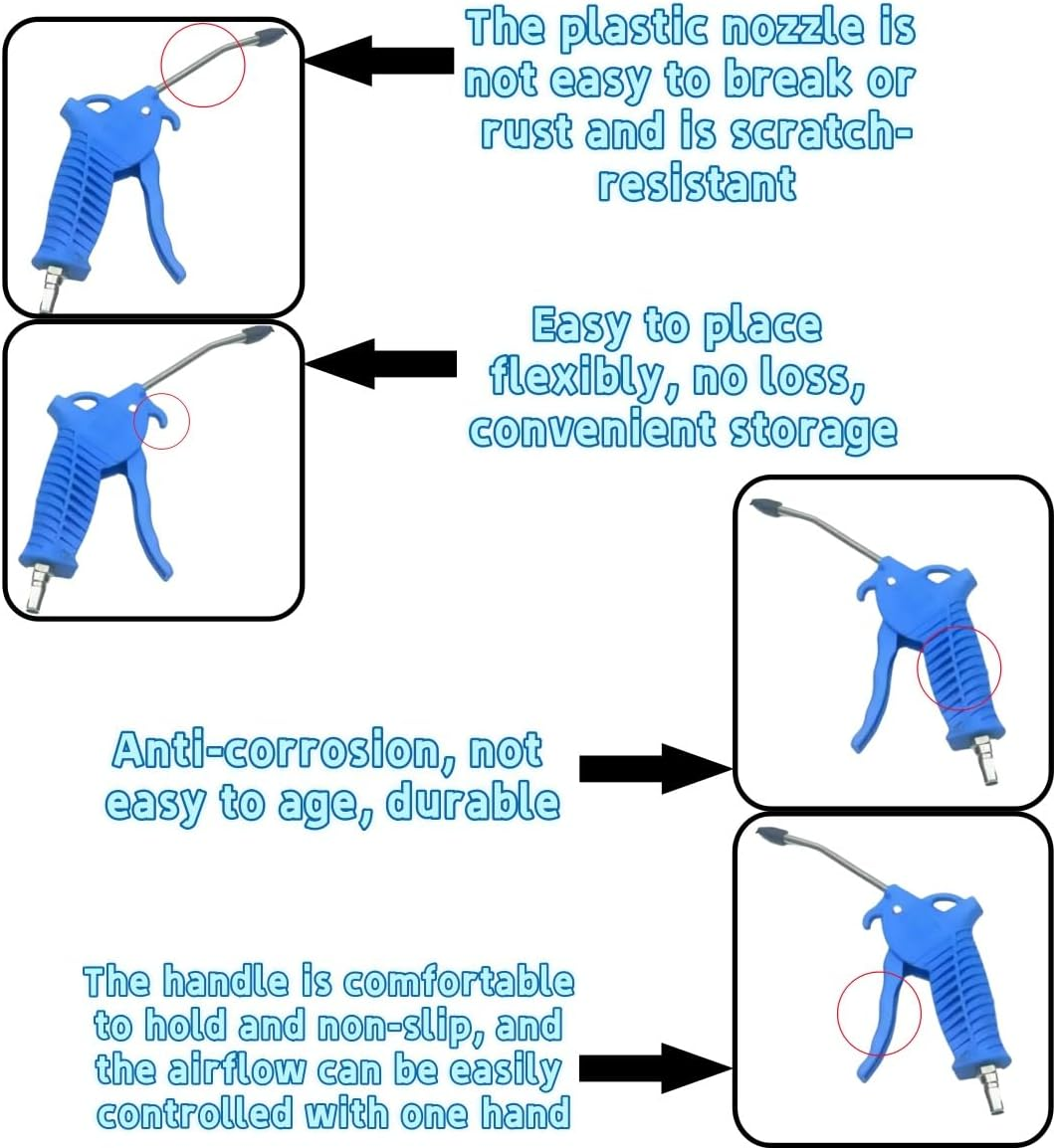 High-Pressure Air Blowing Gun Rubber Protection Curved Nozzle, Dust Removal Tools, Industrial and Household Blower Gun with Sharp Quick Connector, High-Pressure Dust Removal