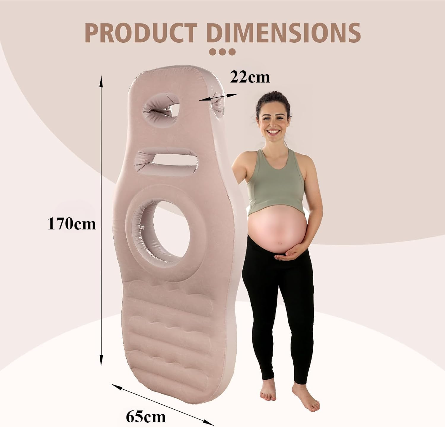 Inflatable Full Body Pregnancy Pillow, Full Body Maternity Airbed with Belly Hole for Comfort, Prone Sleeping Support for Pregnant Women (Camel, 170 * 65 * 22Cm) image number 4