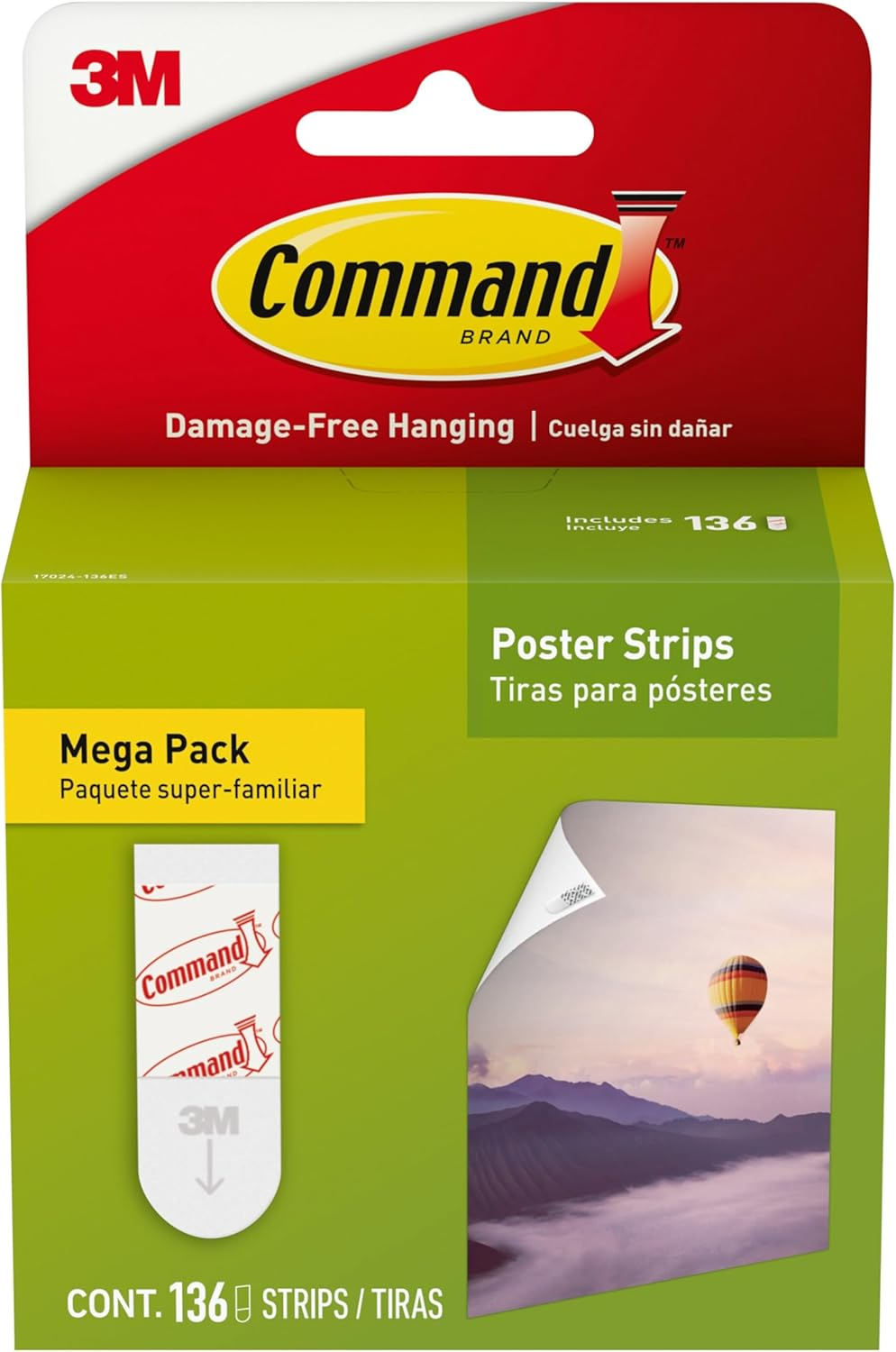 Command Poster Strips Mega Pack, 136 Command Strips Damage-Free Hanging Poster Hangers, No Tools Great for Home, Room, Wall, and Office Decor, White Adhesive image number 2