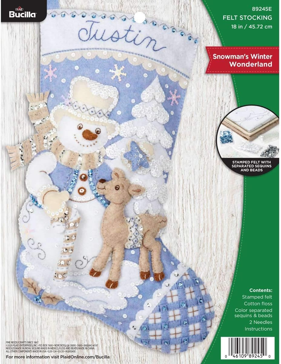 Bucilla 89245E Felt Applique Christmas Stocking Kit, Snowman'S Winter, 18" image number 4