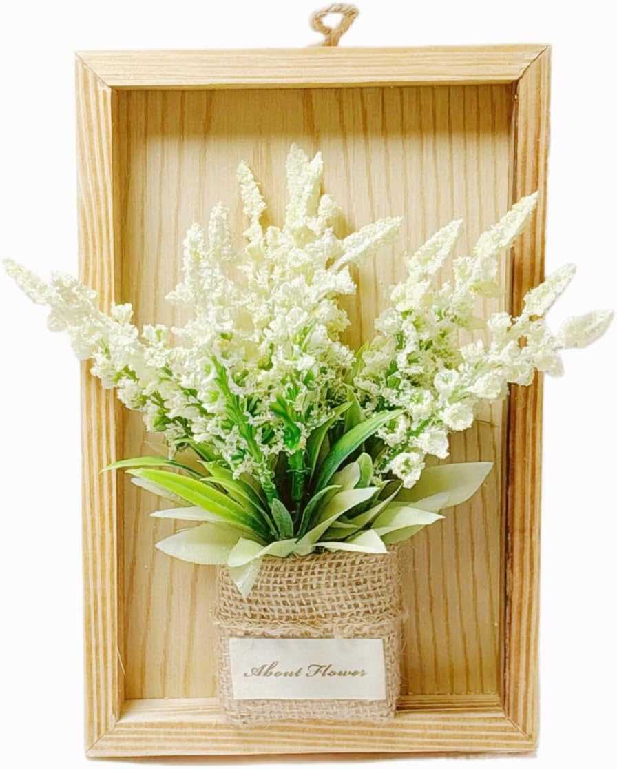 Midrodlle Artificial Hanging Plants Wall D&eacute;cor in Wooden Frame (22.8 X 15.5 Cm), Fake Flowers Wall Art Indoor Decorations-Aisha White Roses image number 5