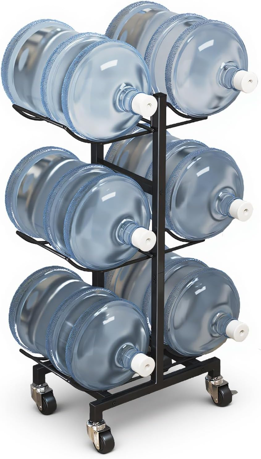 5 Gallon Water Jug Holder with 4 Wheels, 3-Tier Movable Water Bottle Rack Heavy Duty Foldable Water Jug Stand Water Bottle Holder Water Cooler Jug Storage Rack for 6 Bottles image number 3