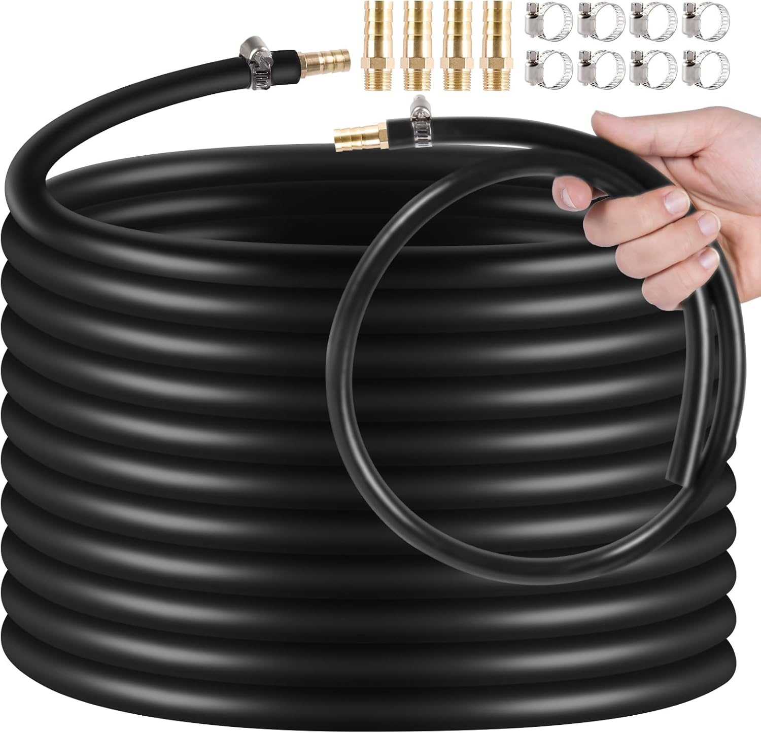 3/8 Inch Self Sinking Aeration Hose,100 Feet Weighted Pond Aerator Hose Kit 8 Stainless Steel Hose Clamps and 4 Menders (100FT) image number 2
