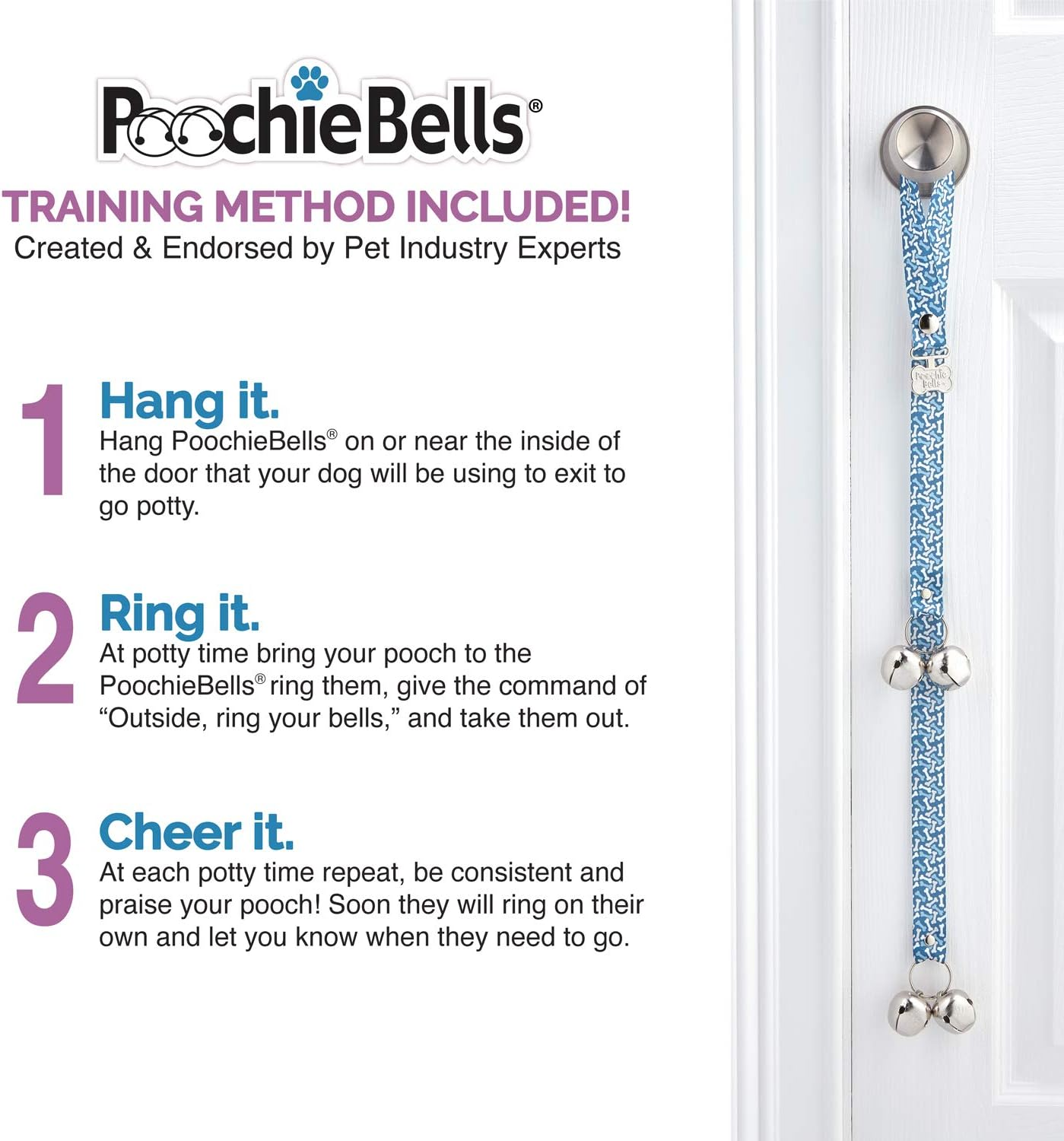 Poochiebells Verified Potty Training Dog Doorbells, Simple and Effective Puppy Housetraining Bell Tool with Easy, Step-By-Step Instructions, Doggie Dialogue Collection image number 2