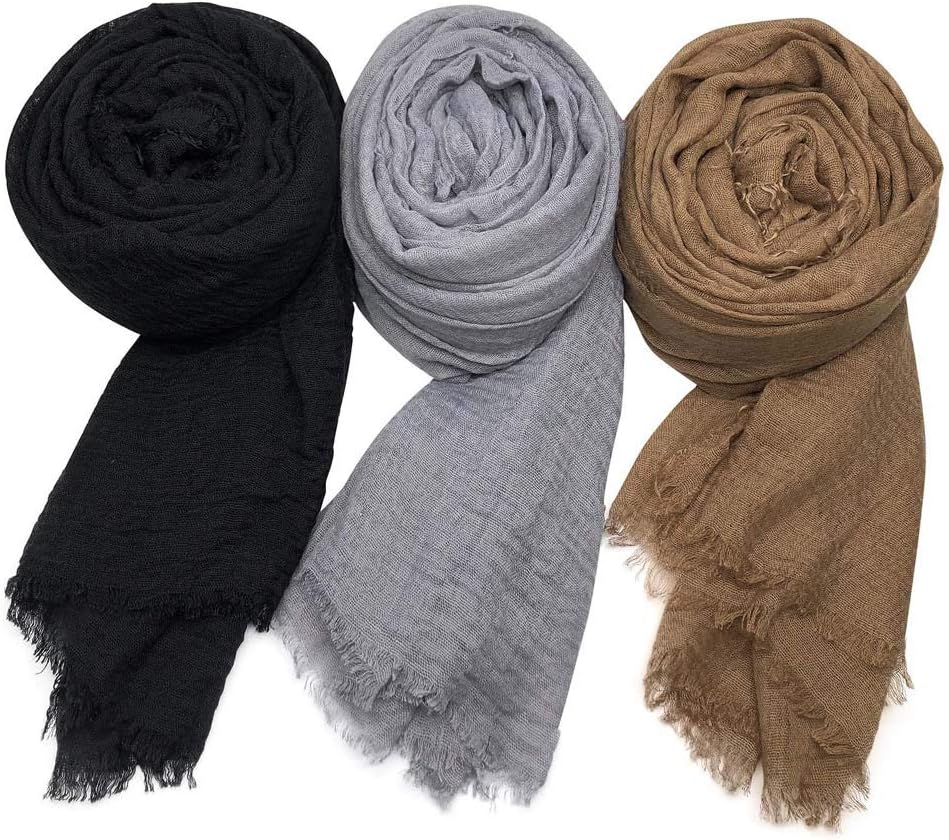 XRDSS Summer Cotton Blend Crinkle Vintage Soft Scarf with Fringed Edges 35" &times; 70"