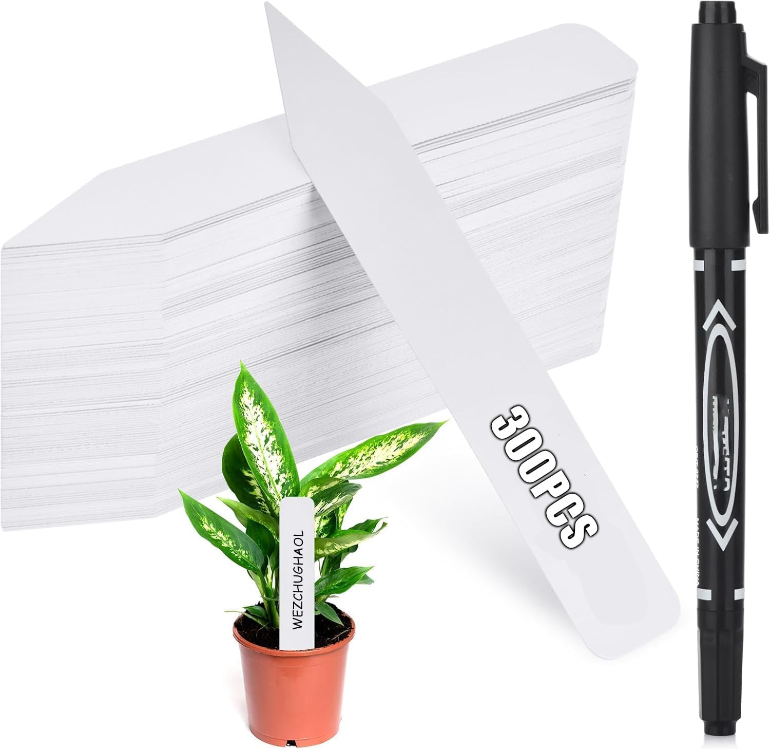 WEZCHUGHAOL 300PCS Waterproof Outdoor Garden Markers, Plastic Plant Tags for Nursery Seeds & Plants with Bonus Permanent Marking Pen &ndash; Durable Plant Labels for Gardening image number 2