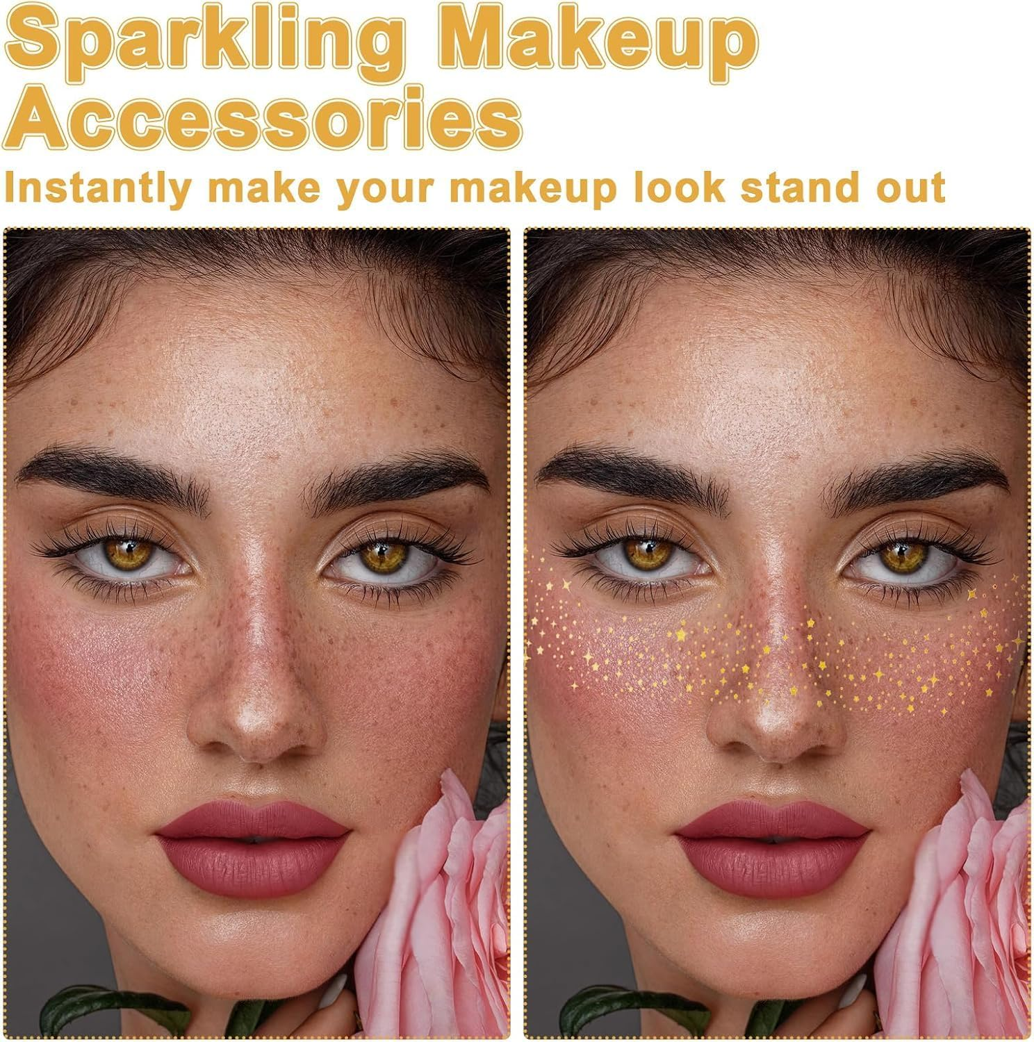 6Pcs Gold Face Makeup Patches, Glitter Freckles Face Tattoo, Glitter Freckles, Sparkle Makeup Patches, Waterproof Face Glitter Speckles Patches for Women image number 3