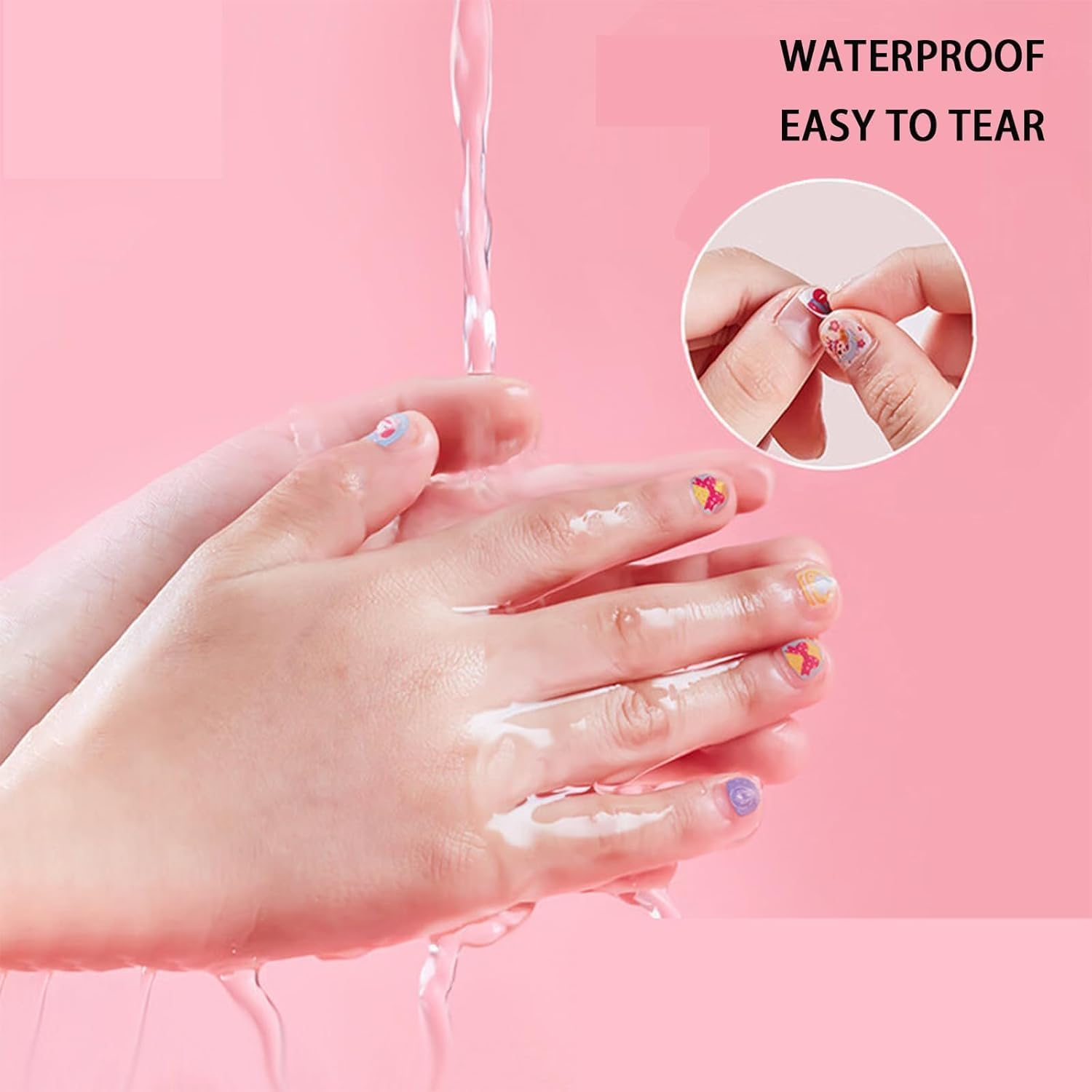 PQCLXUYA 10 Pcs Colorful Kid Nail Stickers Full Nail Wraps for Kids Girls 3D Self Adhesive Nail Strips Including Rainbow Cat Rabbit Flower Strawberry Heart Sun with 2Pcs Nail Files for Age 8 and Older image number 2