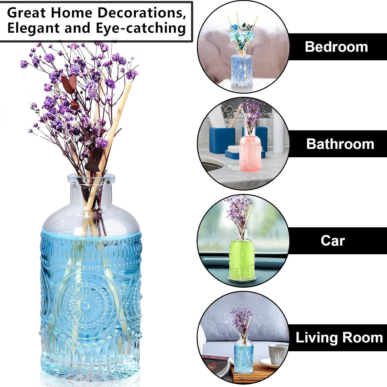Reed Diffuser Glass Bottles Empty Set of 4 DIY Clear Decorative Bottles Fragrance Vase Jars Oil Diffusers Container with Sticks for Home Office Desk Wedding Valentine Decor Car Girl Women image number 5