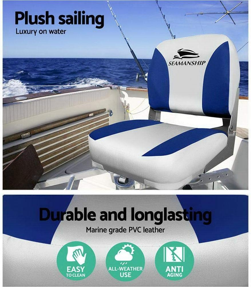 Seamanship Boat Seats, Set of 2 Folding Seat Swivel Chair Floor Chairs Marine Seating Fishing Outdoor Accessories, All Weather Conditions Stainless Steel Blue image number 3