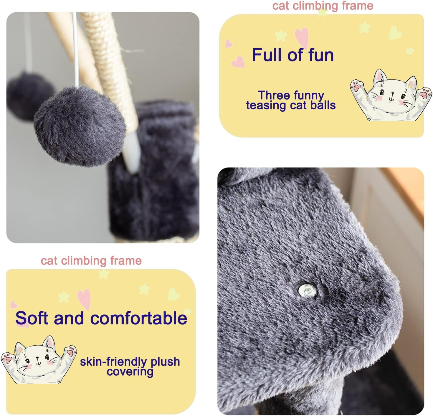 UPET Cat Tree 155Cm Luxury Cat Tower with Scratching Posts Board Multi-Level Houses Prech for Indoor Cats Heavy Duty Cat Cage Condo Shelves for Kittens Pet Play House Furniture（Dark Grey） image number 6