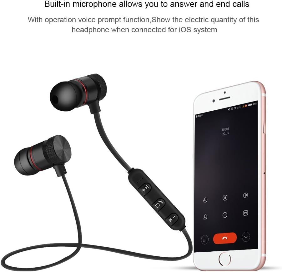 Bluetooth Headphones, Bluetooth 4.1 Sport Wireless Headphones with Microphone 5 Hours Working Time In-Ear Headset for Iphone, Ipod, Samsung Etc. Black image number 2