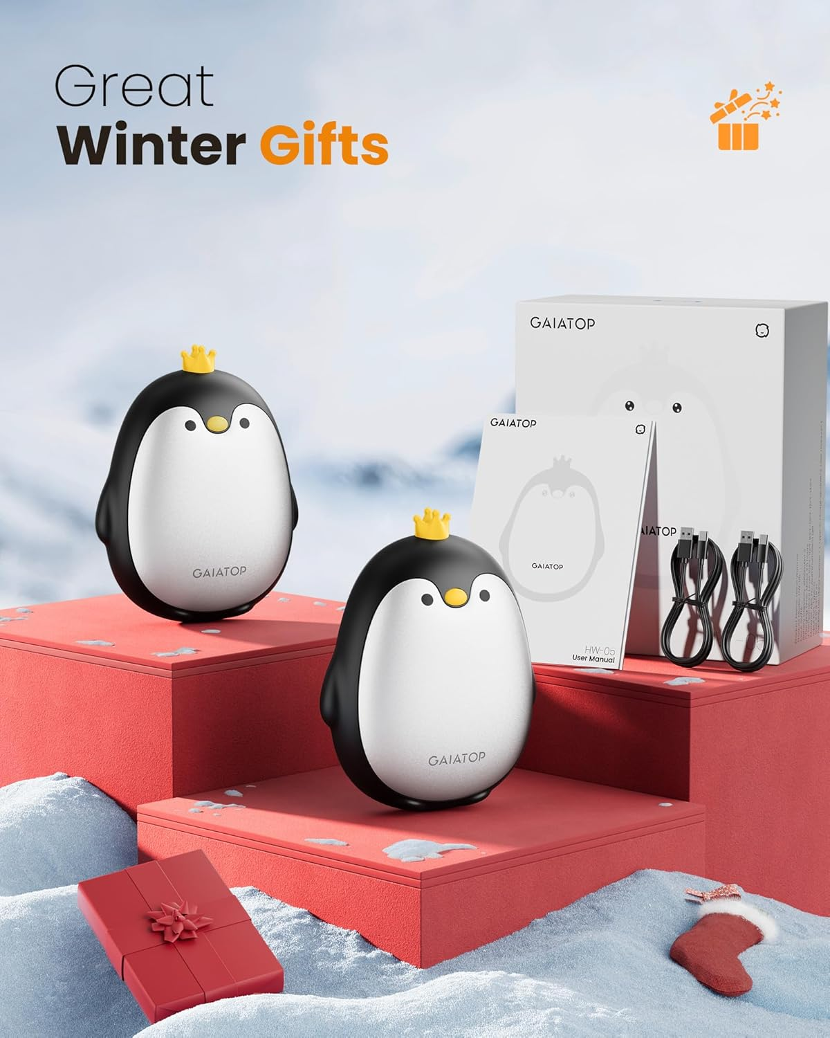 Gaiatop Hand Warmers Rechargeable 2 Pack, 3 Settings Pocket-Sized Cute Penguin, Fast Hot Hands Reusable Portable Electric Heater for Camping Hunting Golf, Gifts for Women Men image number 2